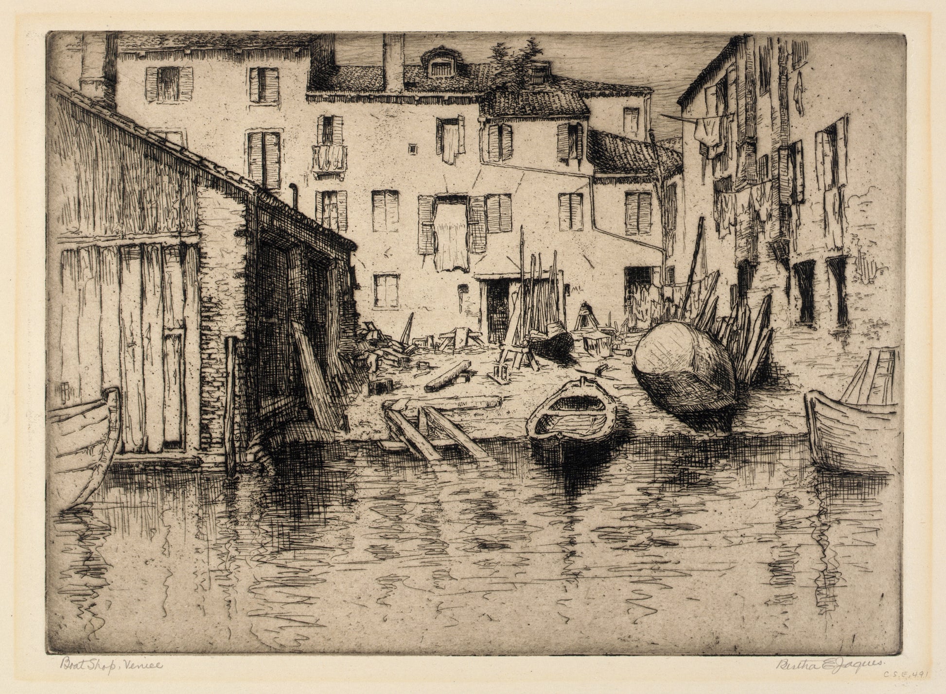 Bertha E. Jaques:Boat Shop, Venice,16x12"(A3)Poster