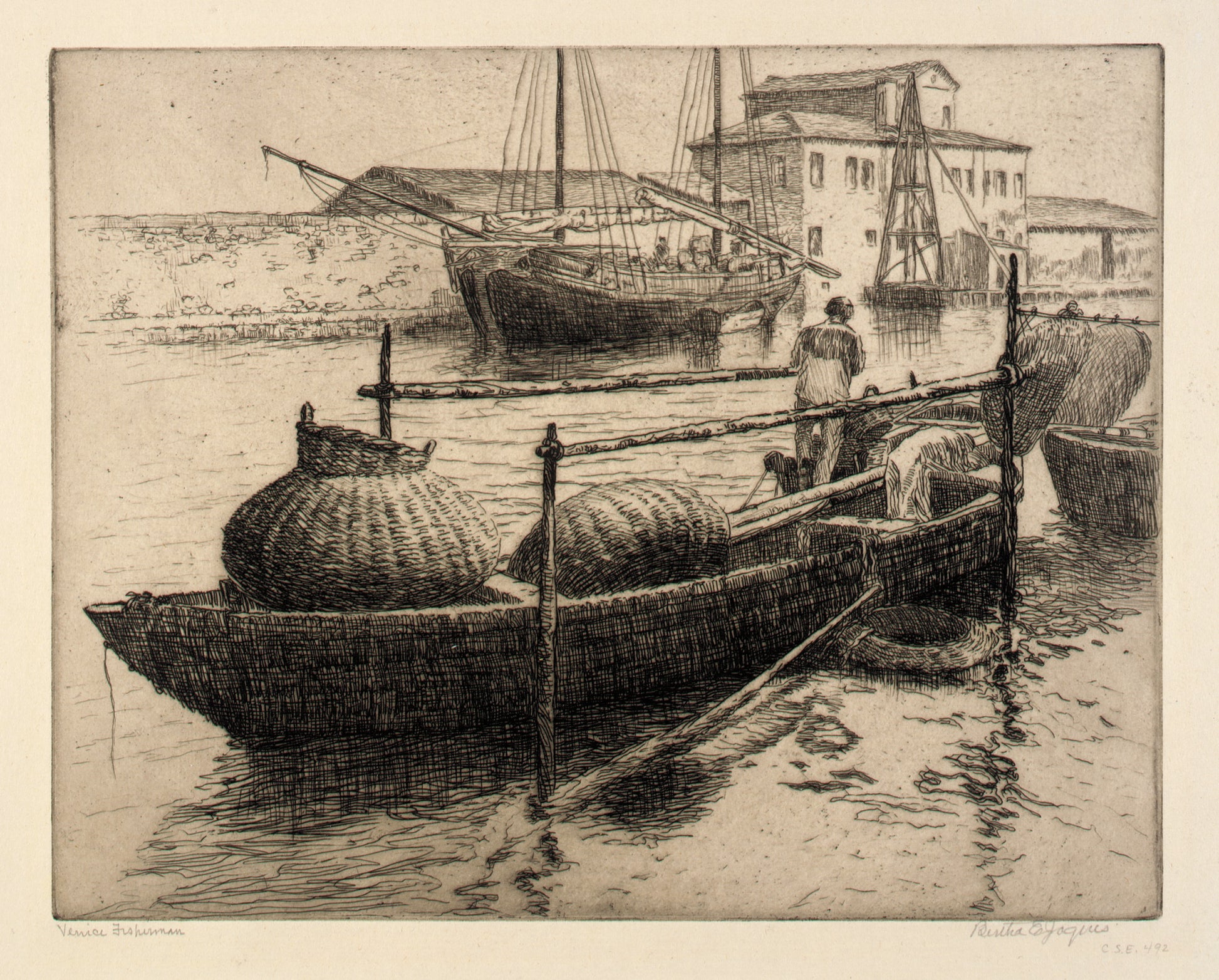 Bertha E. Jaques:Venice Fisherman,16x12"(A3)Poster
