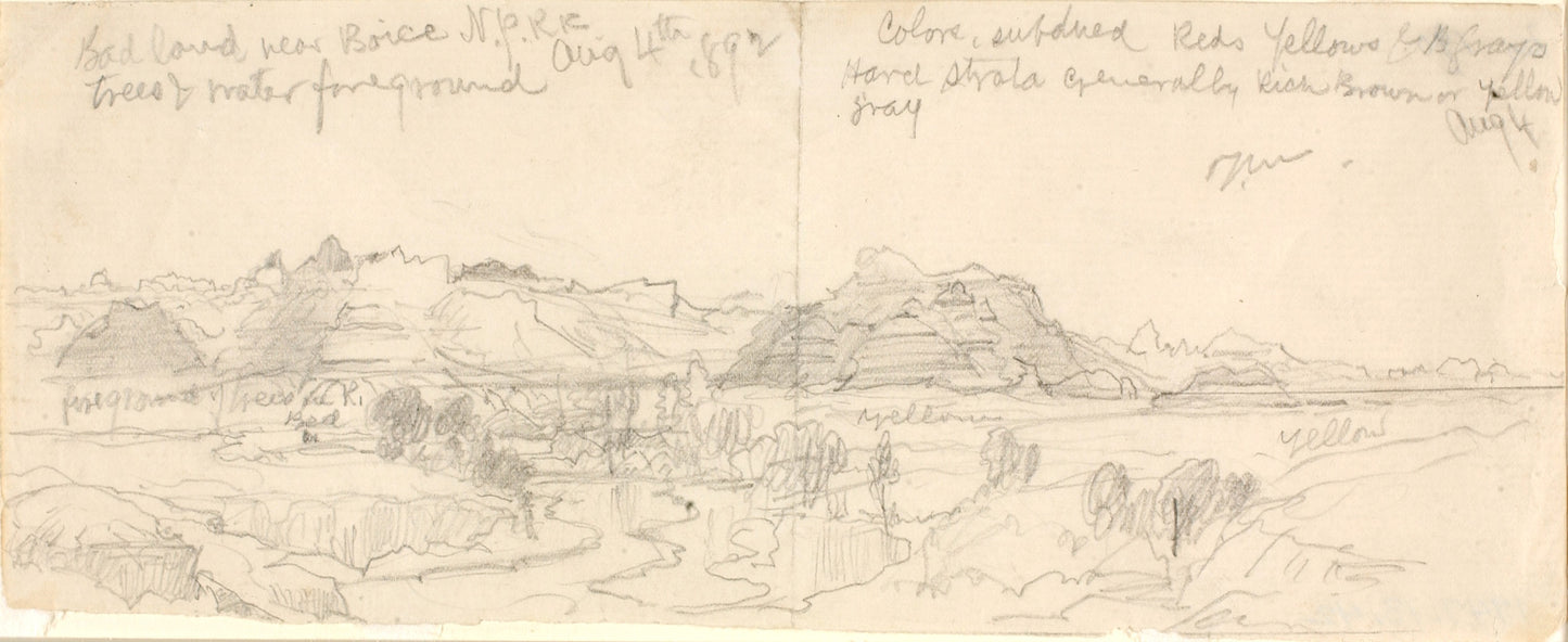 Thomas Moran:Bad Lands near Boise, N.P.R.R. (No. Pacific Rai,16x12"(A3)Poster