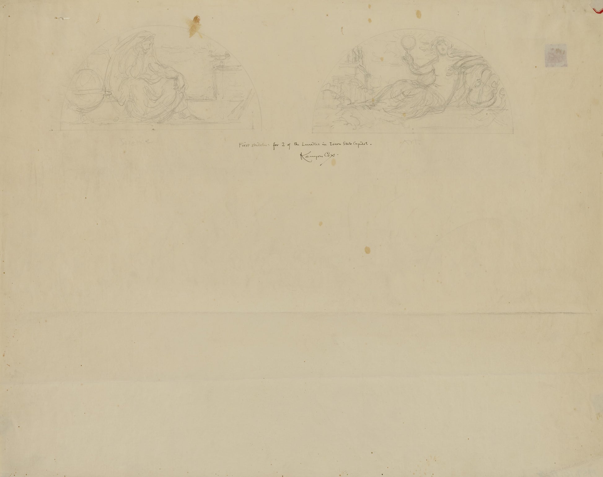 Kenyon Cox:(Iowa State Capitol Rotunda) (study for Two Lunet,16x12"(A3)Poster
