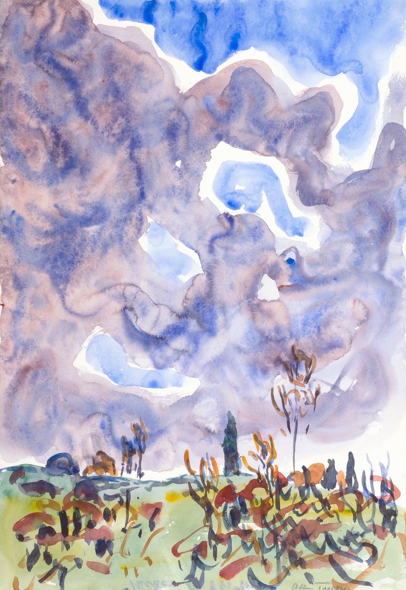 Allen Tucker:Watercolor no. 31, Landscape with Clouds,16x12"(A3)Poster