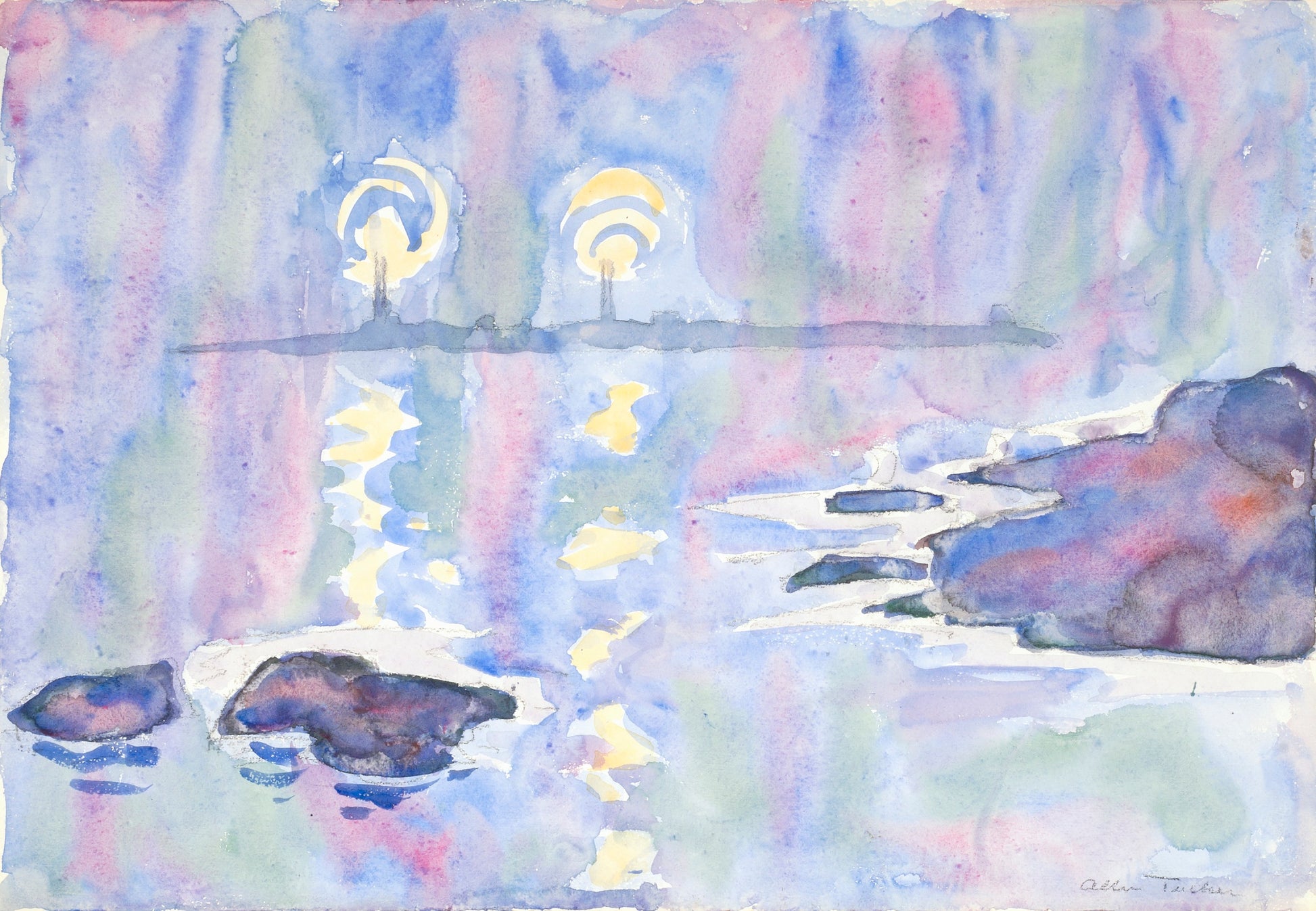 Allen Tucker:Watercolor no. 73, Blue and Lavender,16x12"(A3)Poster