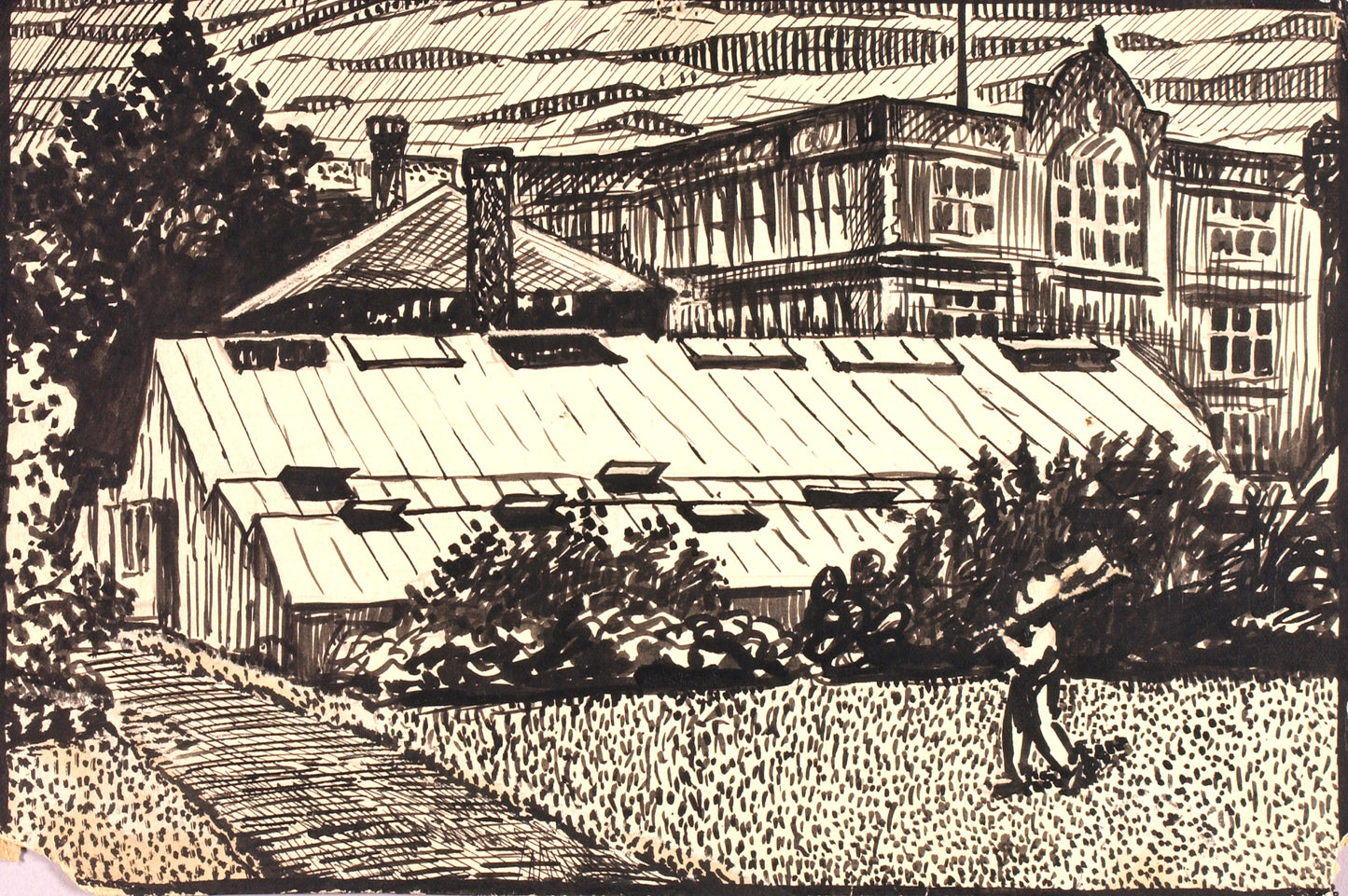 H. Lyman Saÿen:Untitled (Figure and Buildings),16x12"(A3)Poster