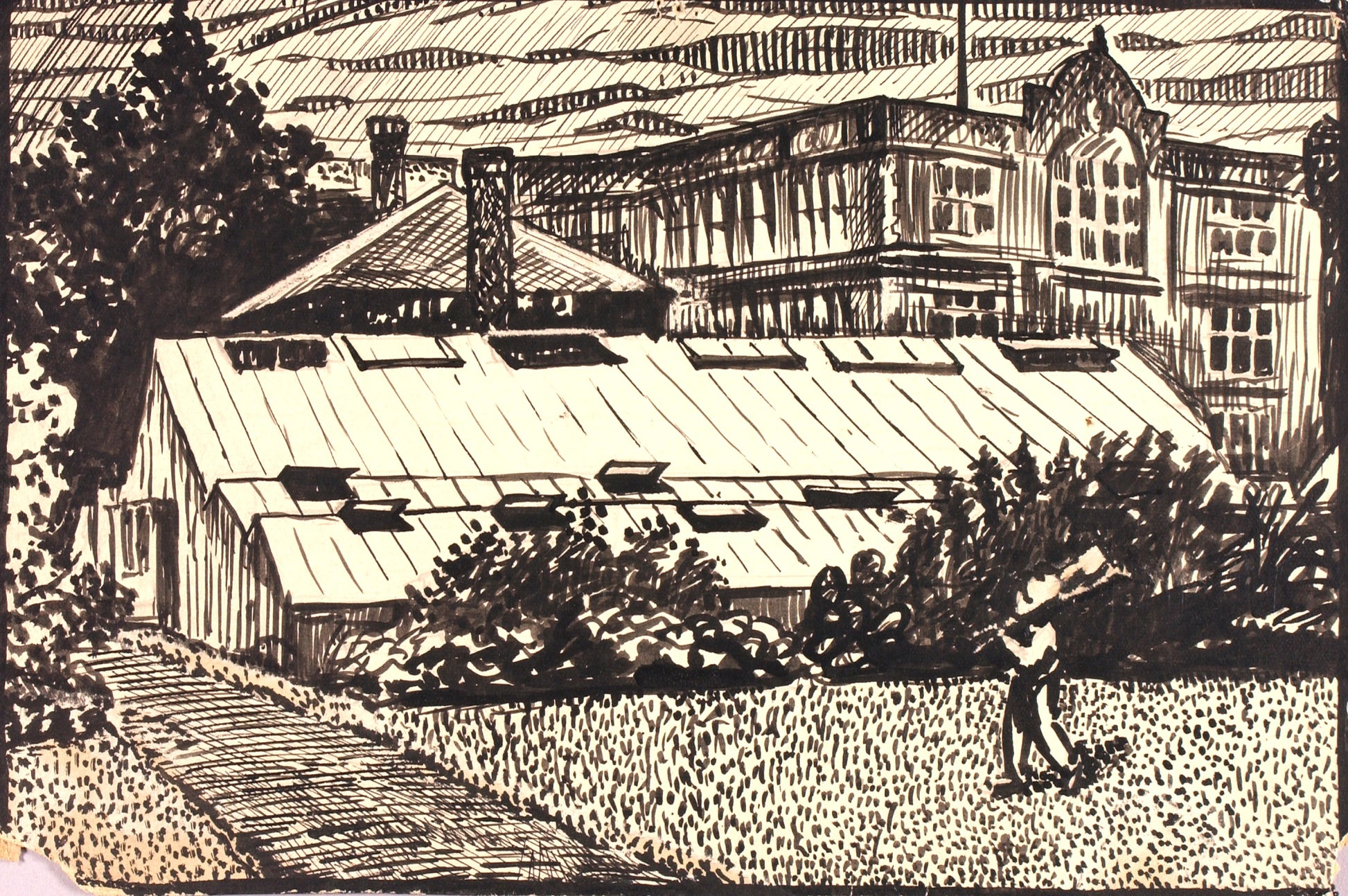 H. Lyman Saÿen:Untitled (Figure and Buildings),16x12"(A3)Poster