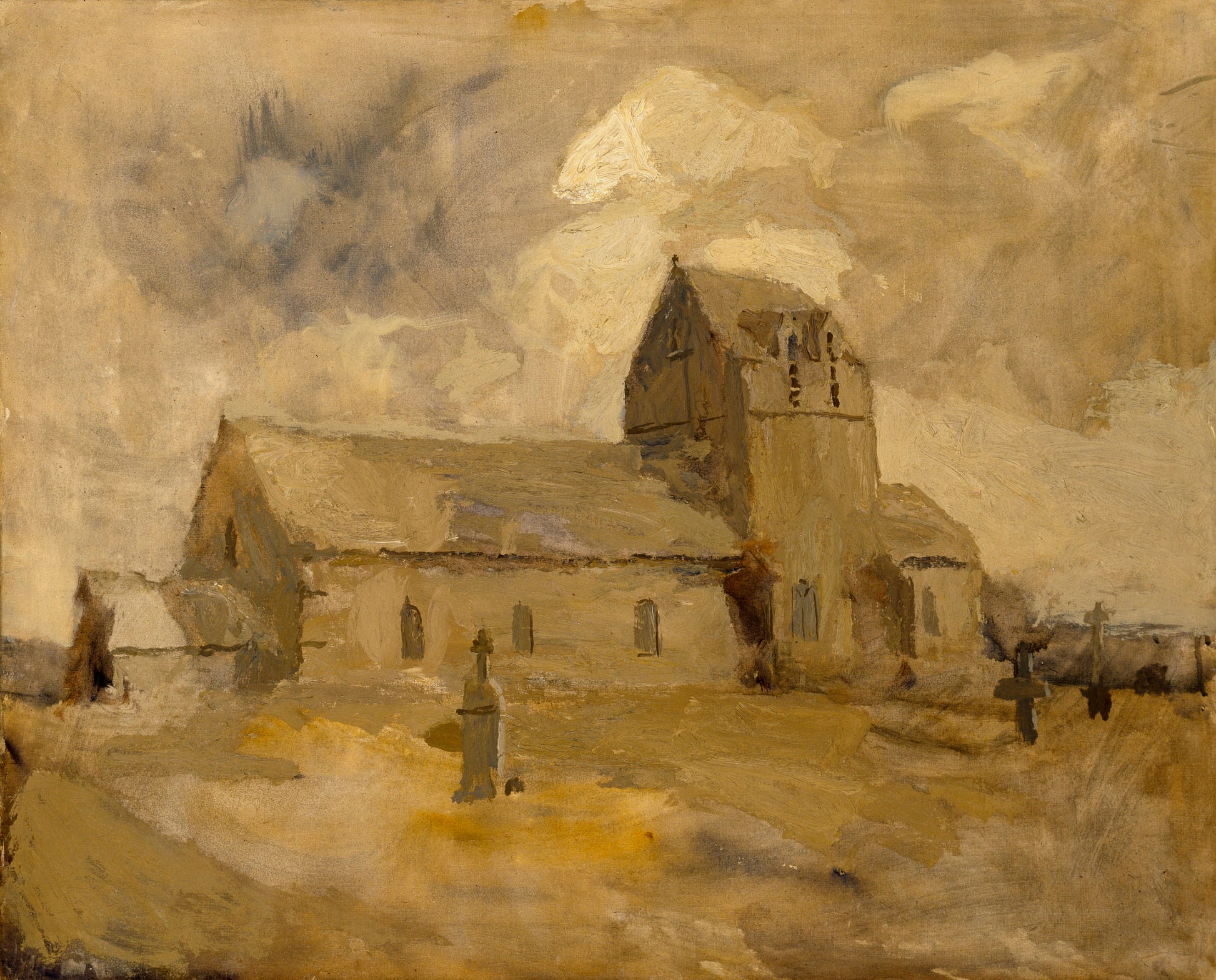 Frank Edwin Scott:Village Church and Cemetery, Brittany,16x12"(A3)Poster
