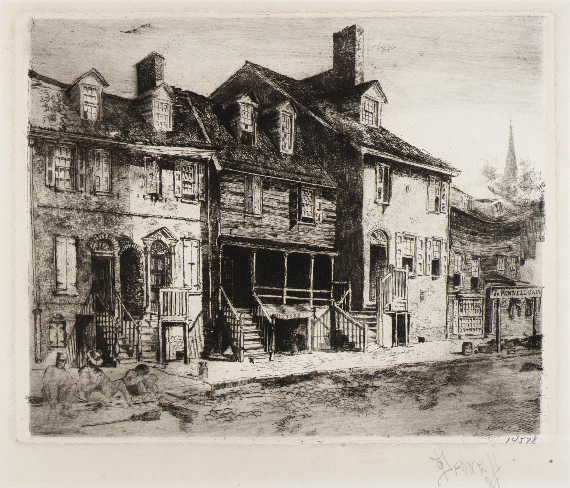 Joseph Pennell:Street Sweepers, Old Houses,16x12"(A3)Poster