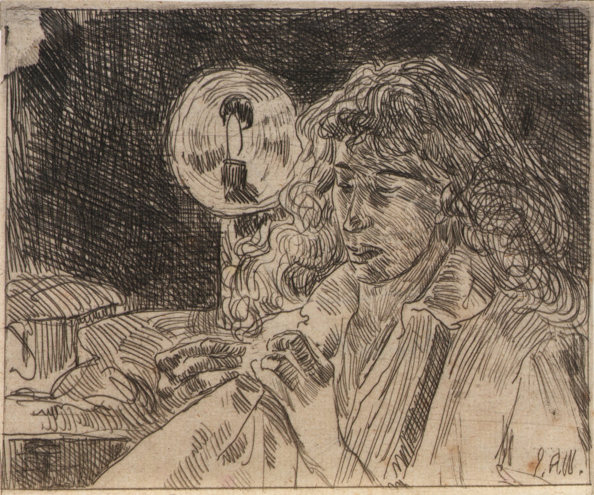 J. Alden Weir:Sewing by Candlelight,16x12"(A3)Poster