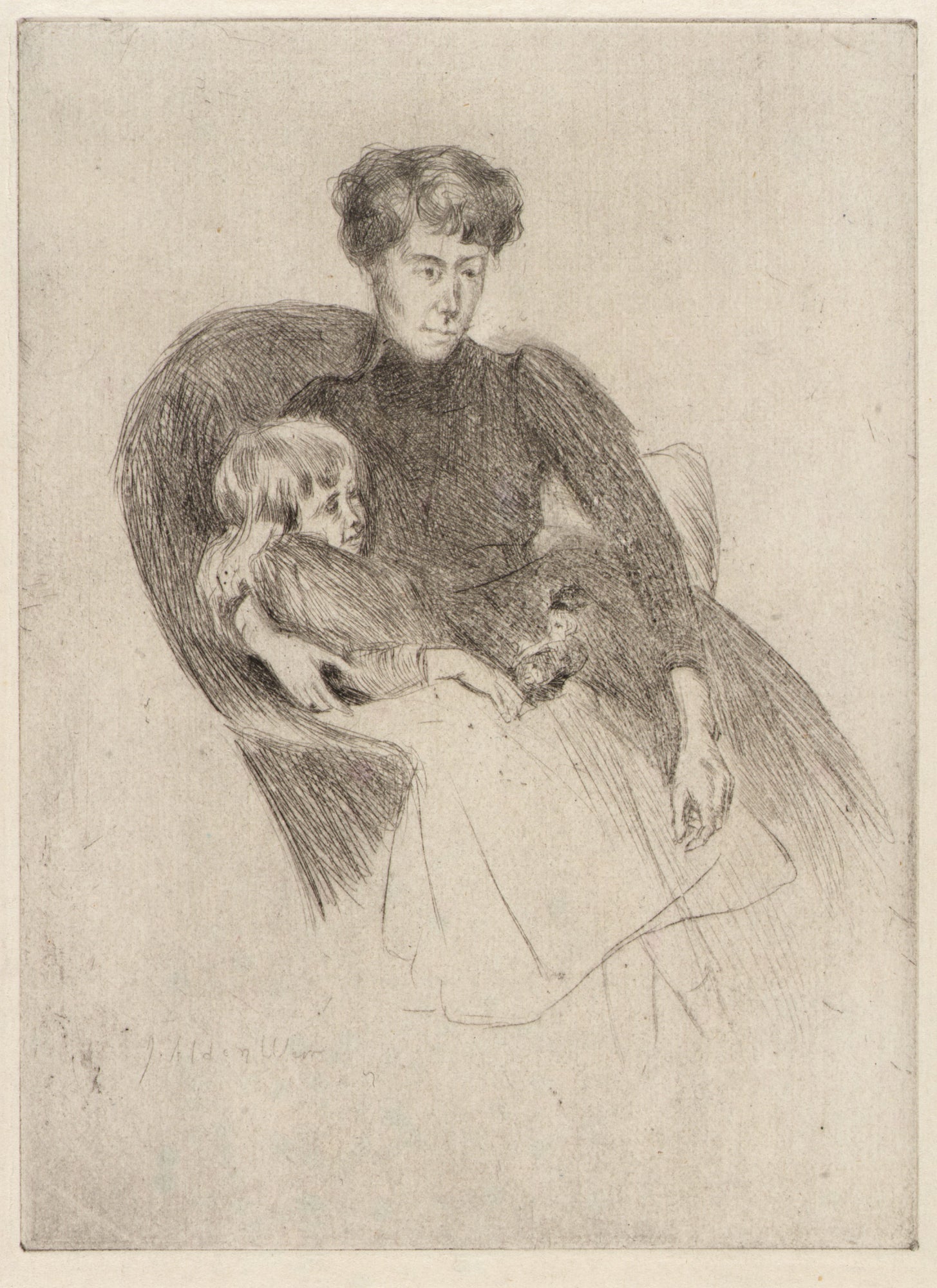 J. Alden Weir:Woman and Child, Seated (Mother and Child with,16x12"(A3)Poster