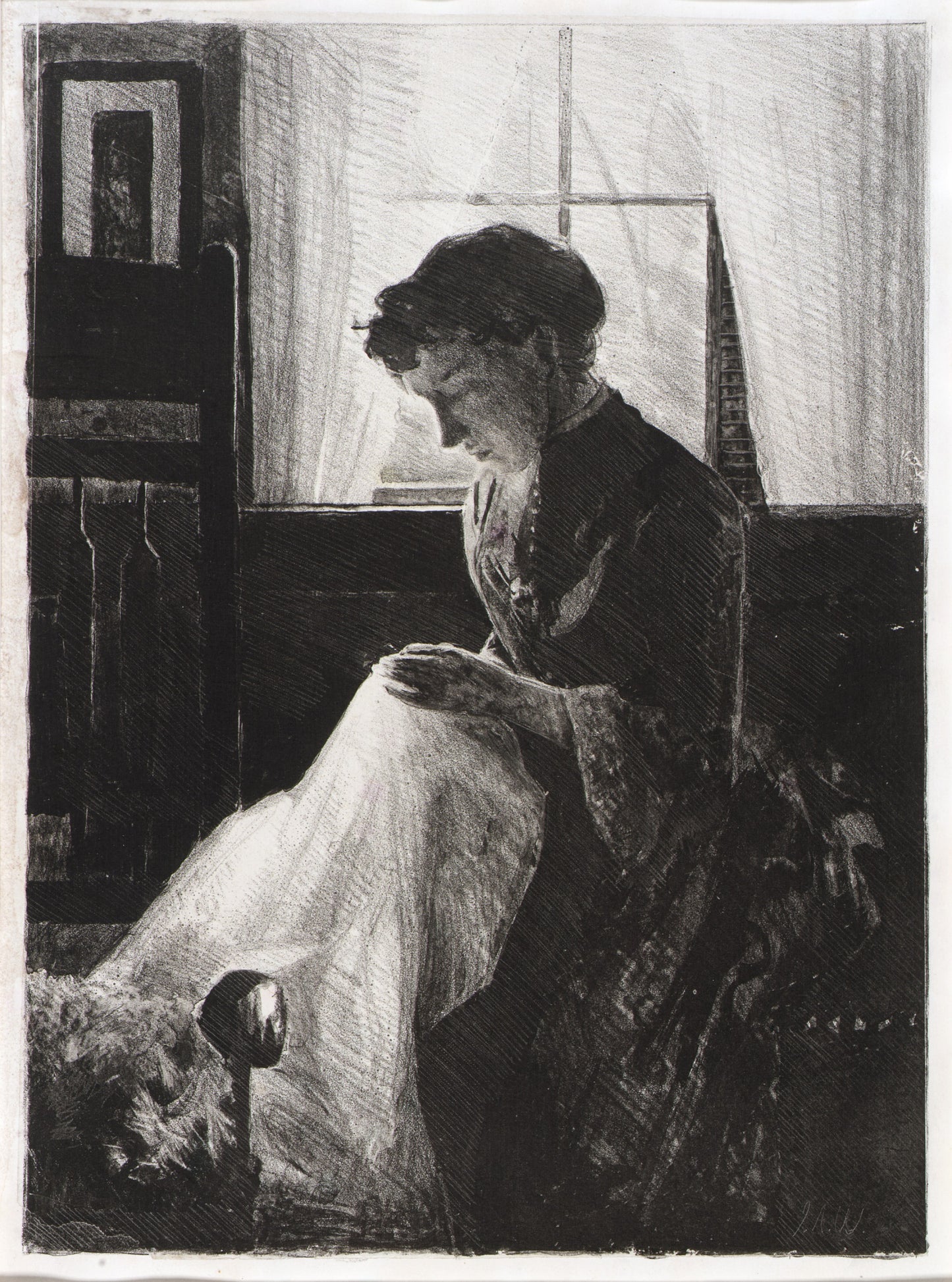 J. Alden Weir:Profile Portrait of a Woman Sewing,16x12"(A3)Poster