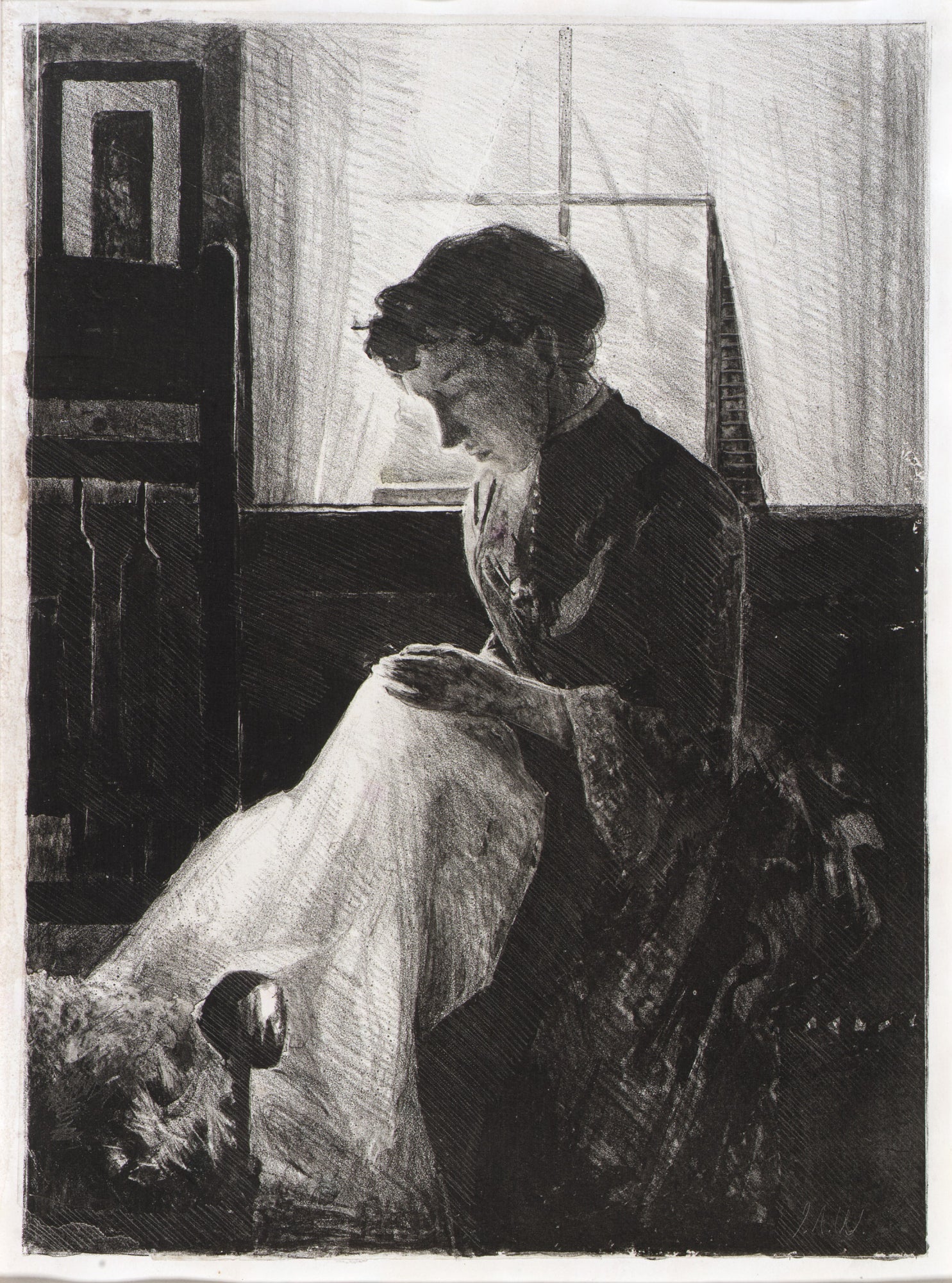 J. Alden Weir:Profile Portrait of a Woman Sewing,16x12"(A3)Poster