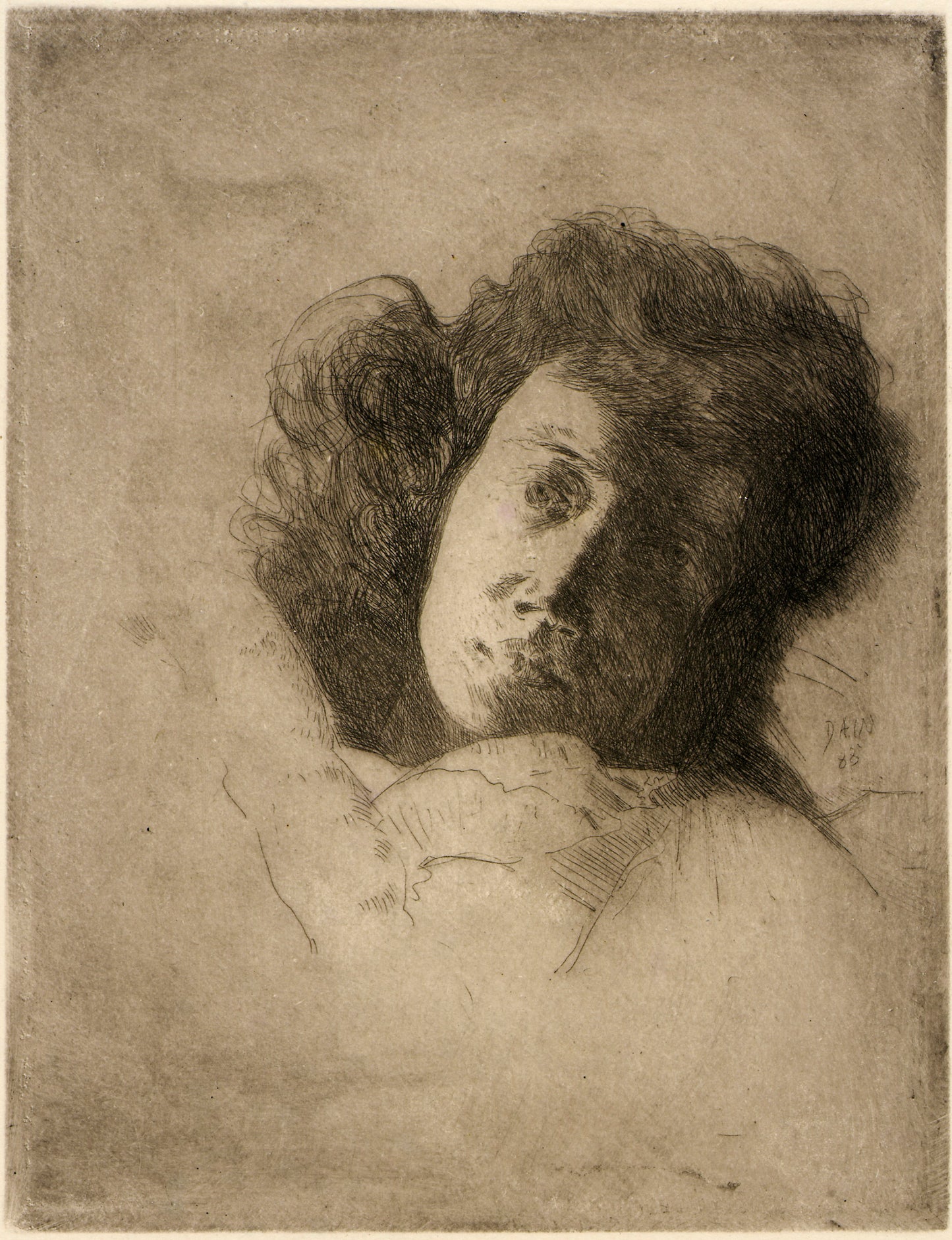 J. Alden Weir:Study of a Woman's Head,16x12"(A3)Poster