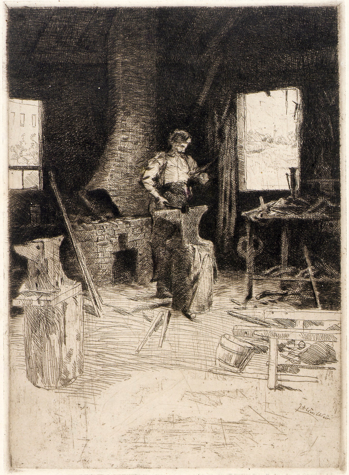 J. Alden Weir:The Blacksmith's Shop,16x12"(A3)Poster