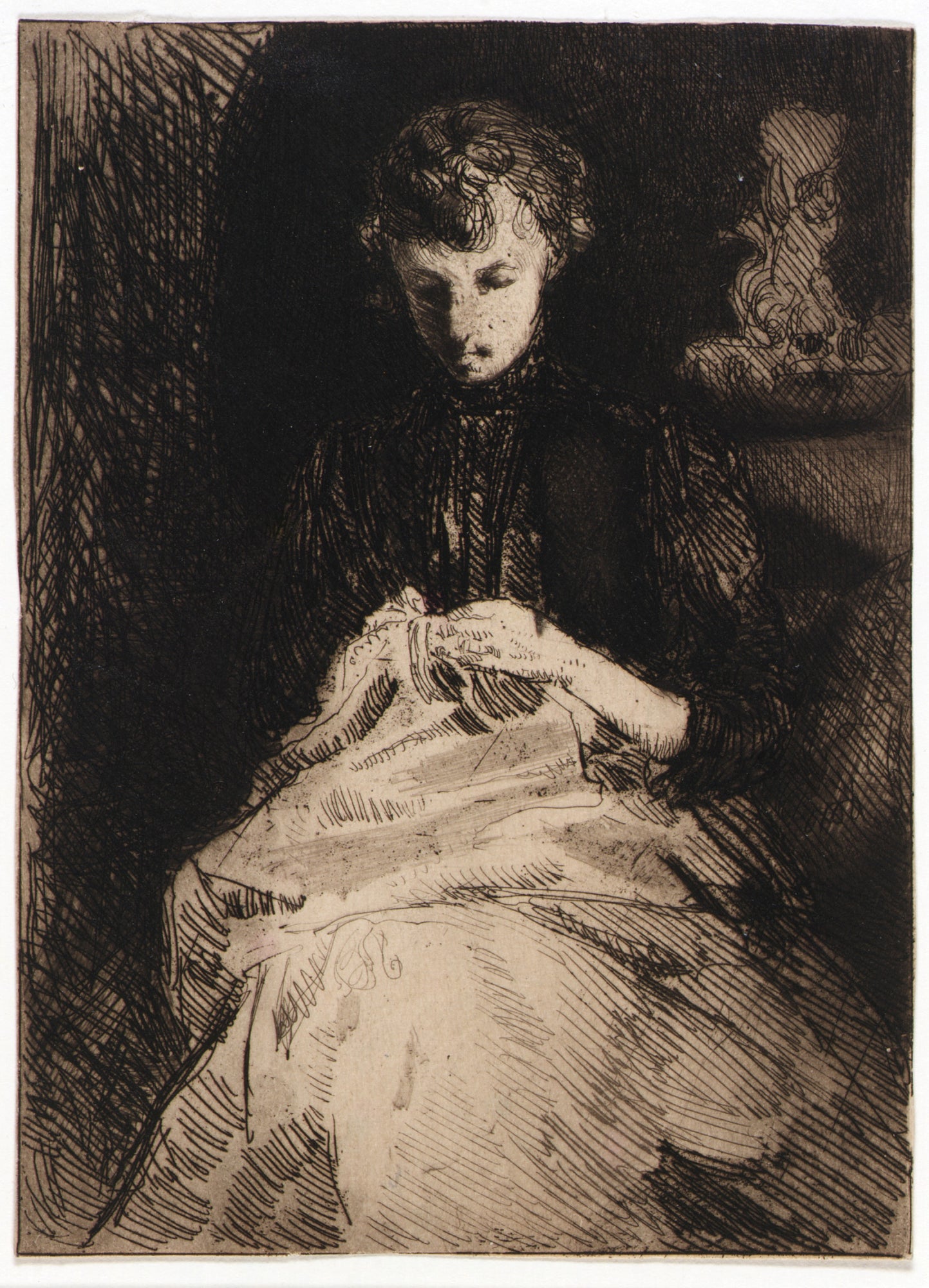 J. Alden Weir:Woman Seated Sewing,16x12"(A3)Poster