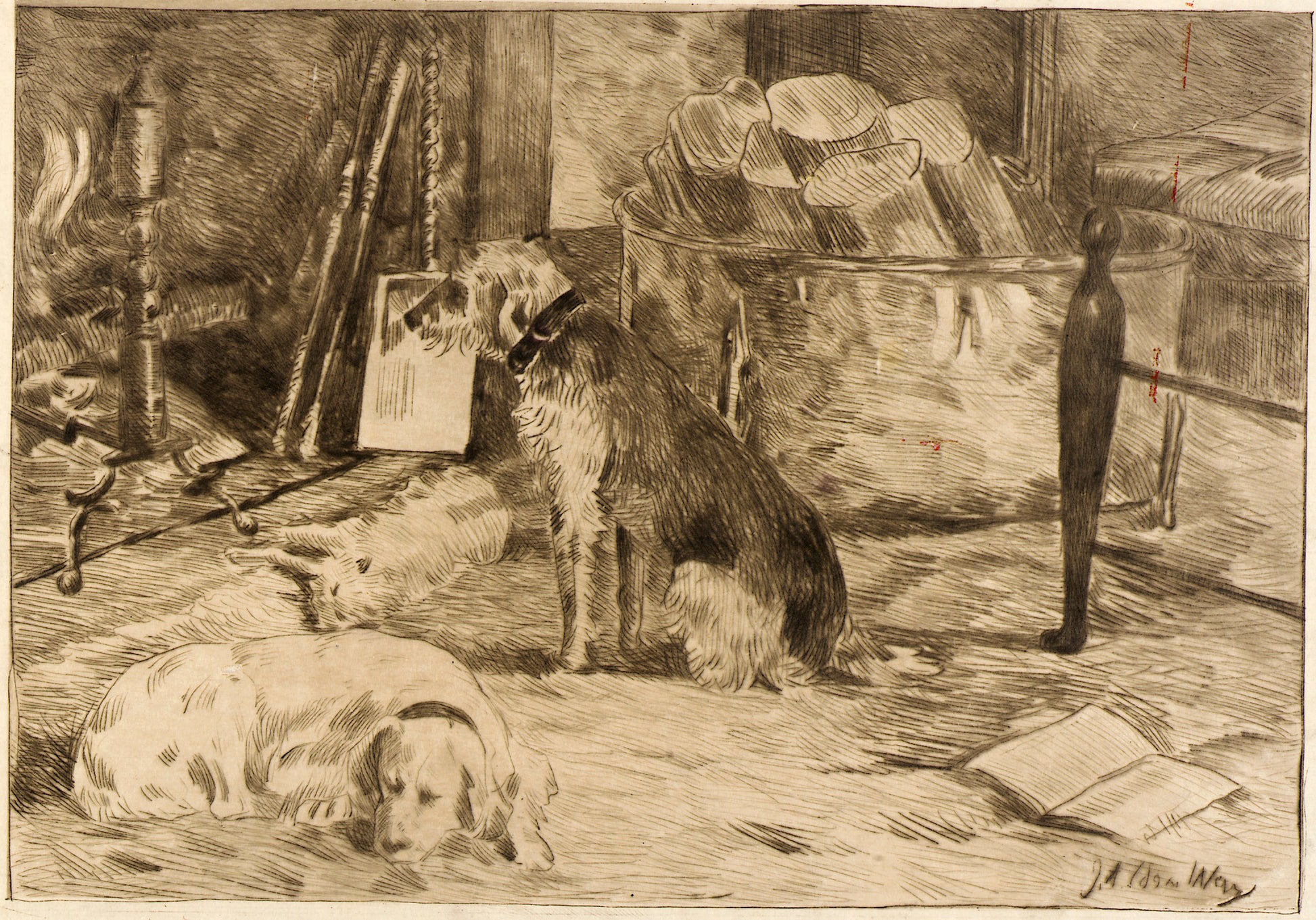J. Alden Weir:Dogs on the Hearth no. 1,16x12"(A3)Poster