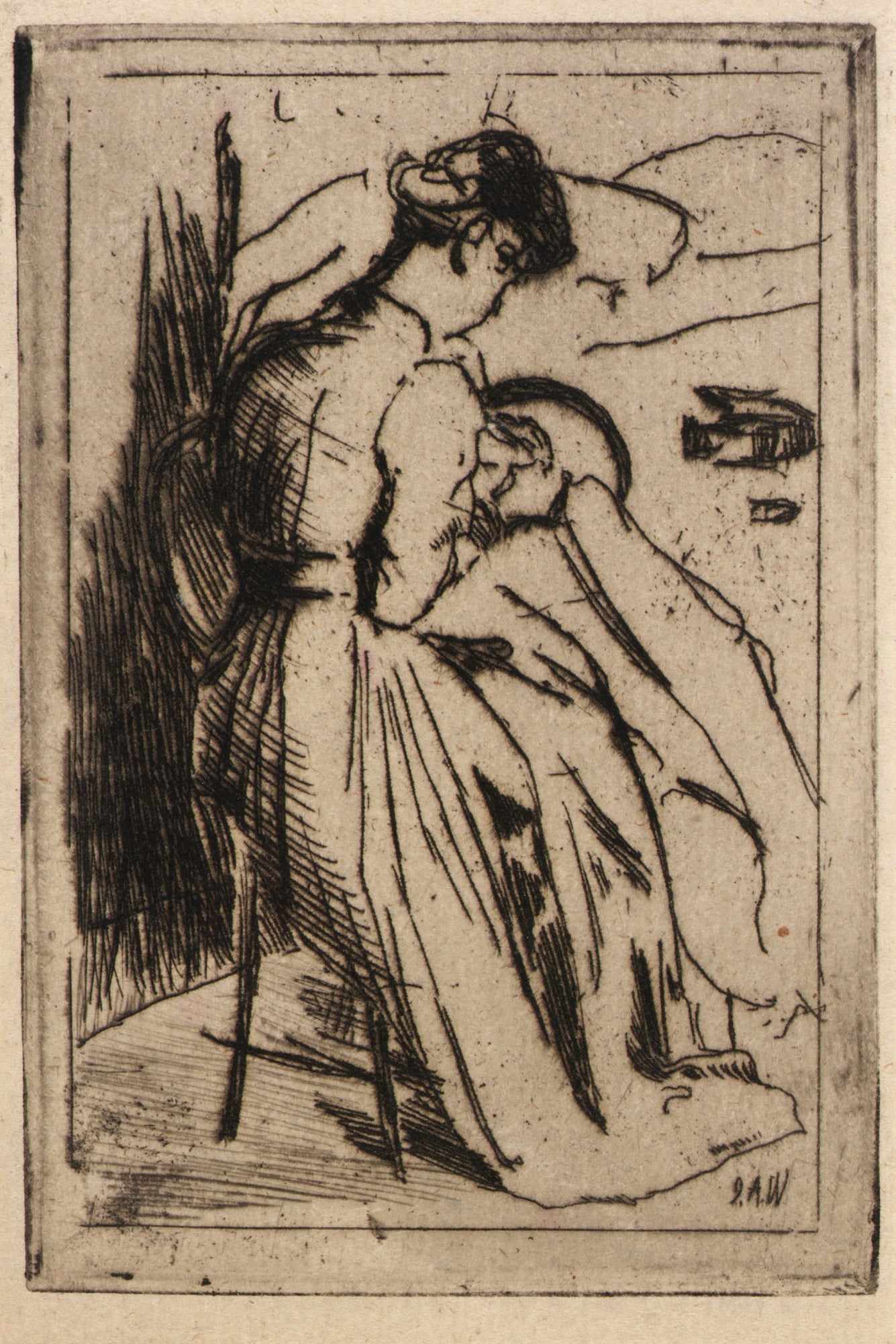 J. Alden Weir:Woman Embroidering,16x12"(A3)Poster