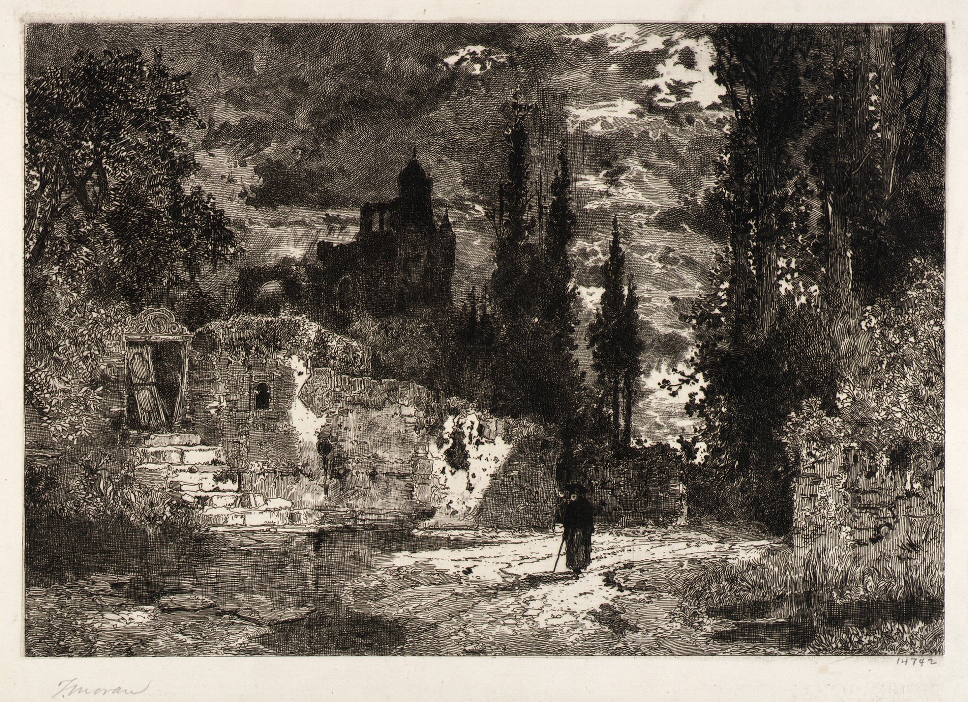 Thomas Moran:(Old Castle and Trees),16x12"(A3)Poster