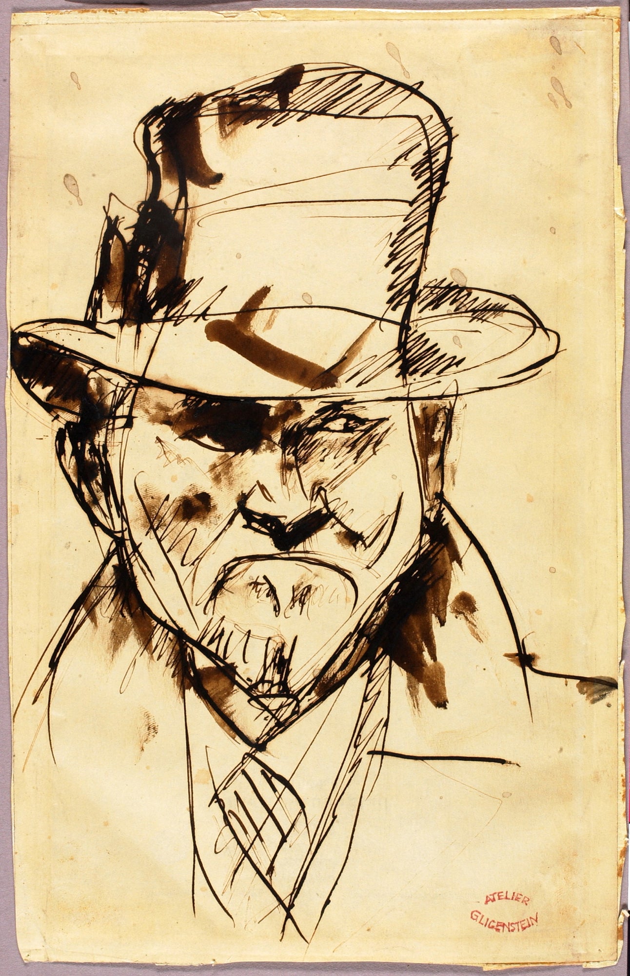 Enrico Glicenstein:Self-Portrait with Hat,16x12"(A3)Poster