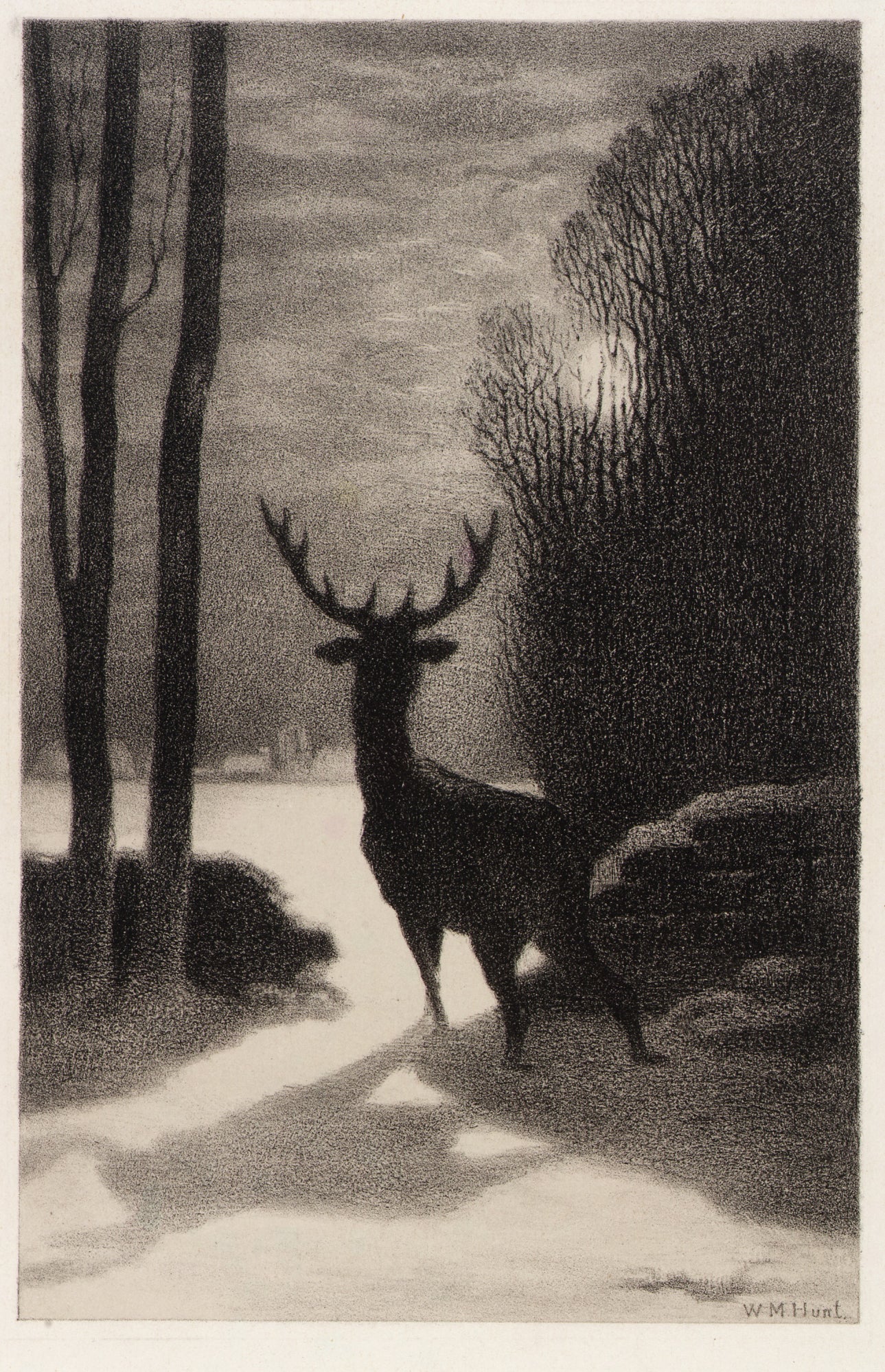 William Morris Hunt:Stag in the Moonlight,16x12"(A3)Poster