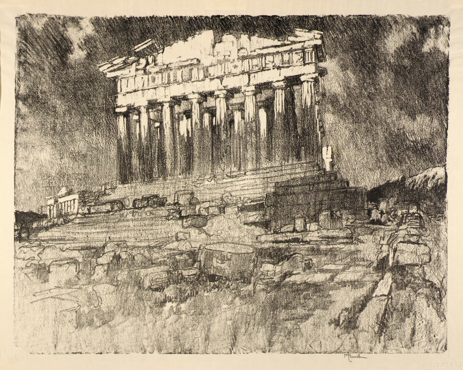 Joseph Pennell:Sunset on the Parthenon, from the series Land,16x12"(A3)Poster
