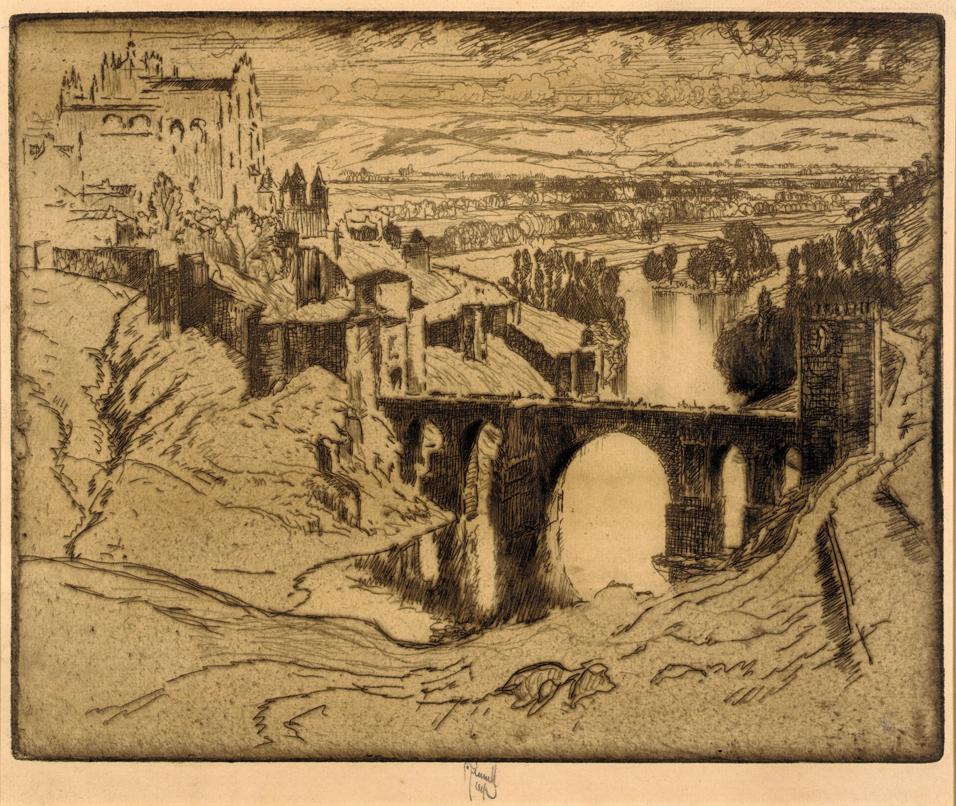Joseph Pennell:St. Martin's Bridge, Toledo,16x12"(A3)Poster