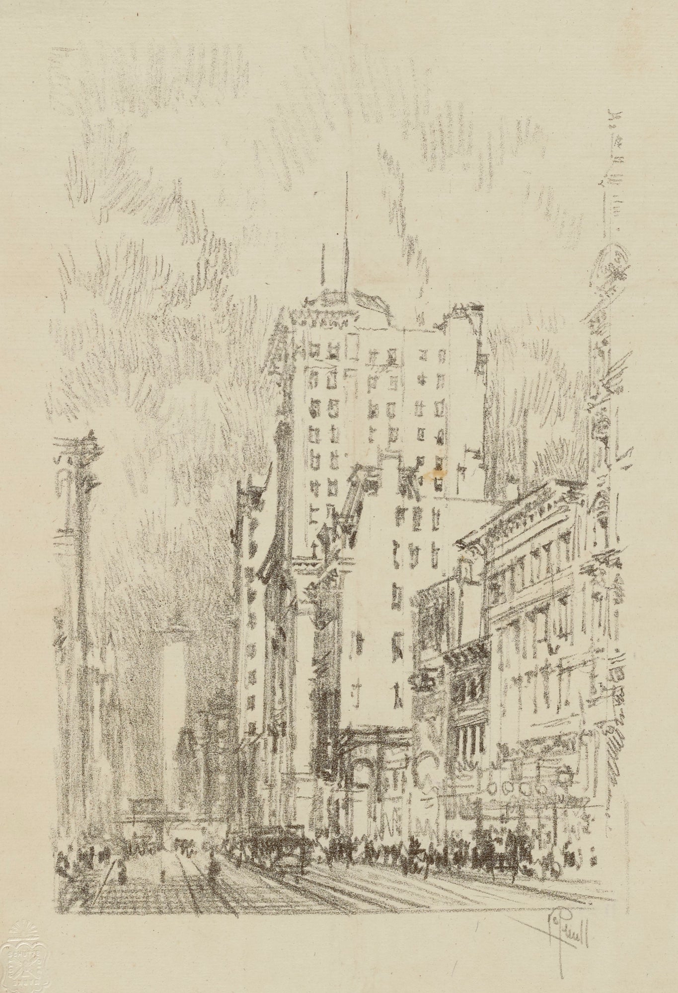 Joseph Pennell:The Times Building (from portfolio, Lithograp,16x12"(A3)Poster