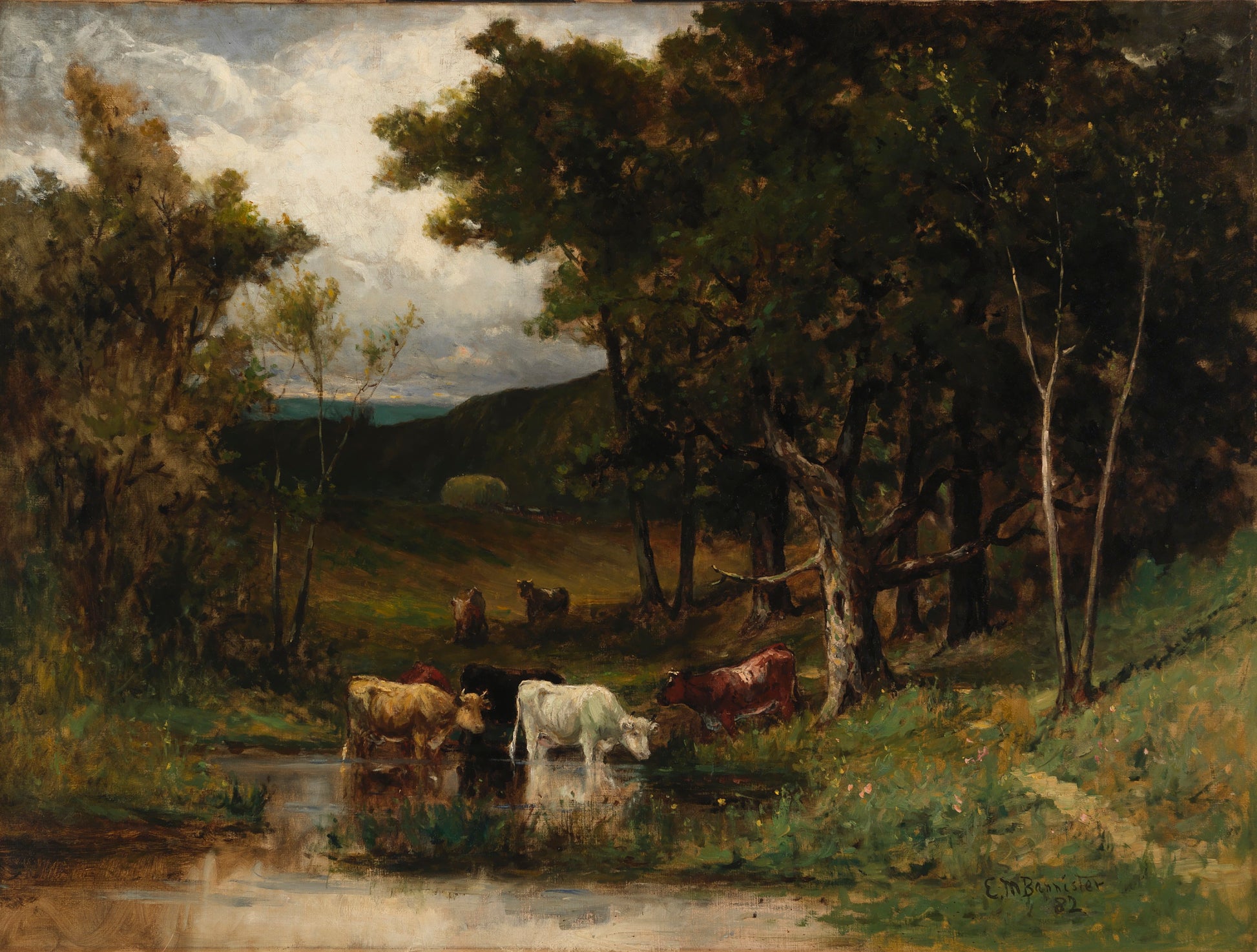 Edward Mitchell Bannister:Untitled (landscape with cows in s,16x12"(A3)Poster