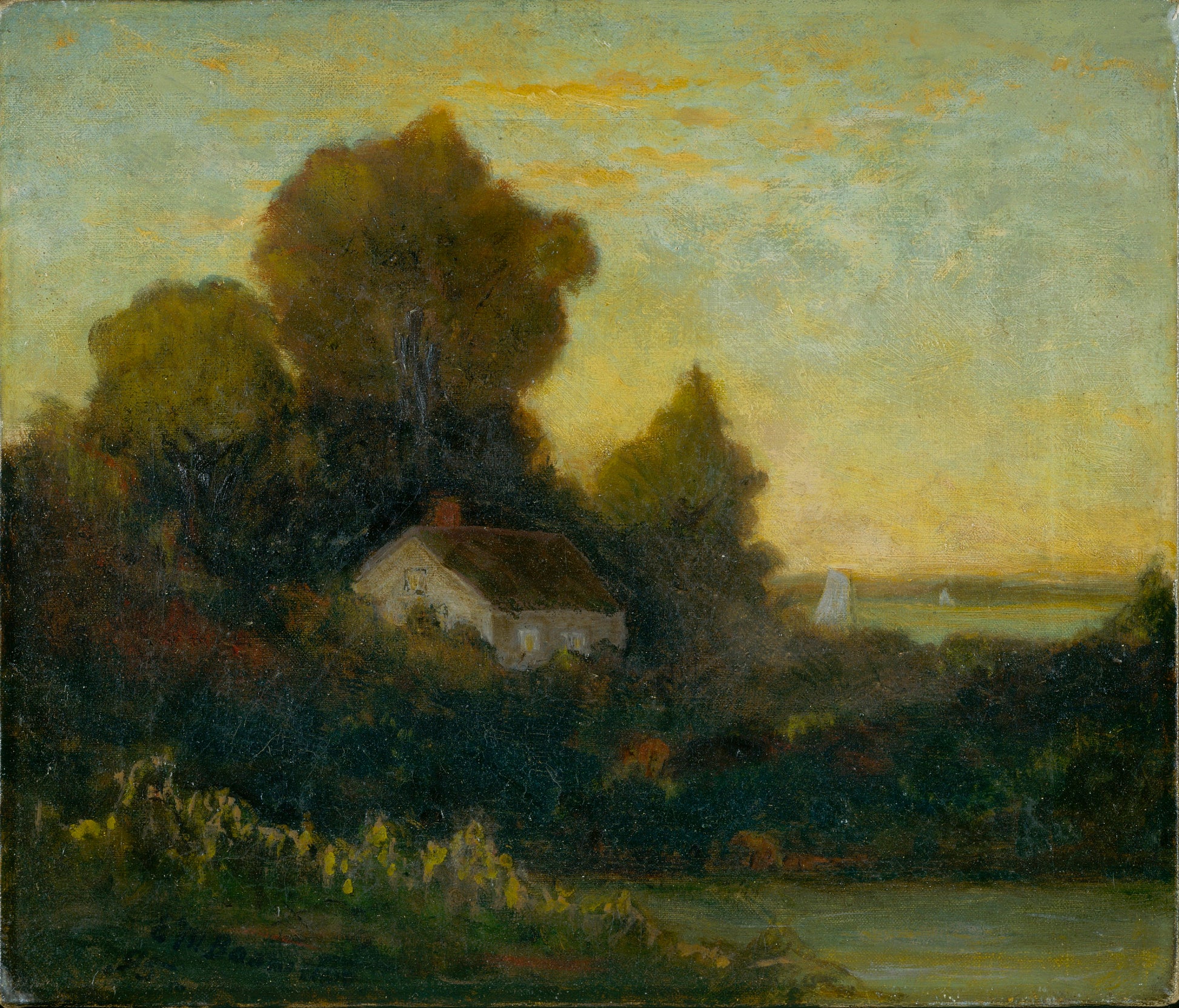 Edward Mitchell Bannister:Untitled (house in woods near lake,16x12"(A3)Poster