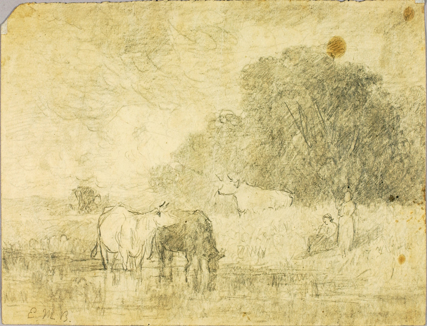 Edward Mitchell Bannister:Landscape with Cows at Pond, Two F,16x12"(A3)Poster