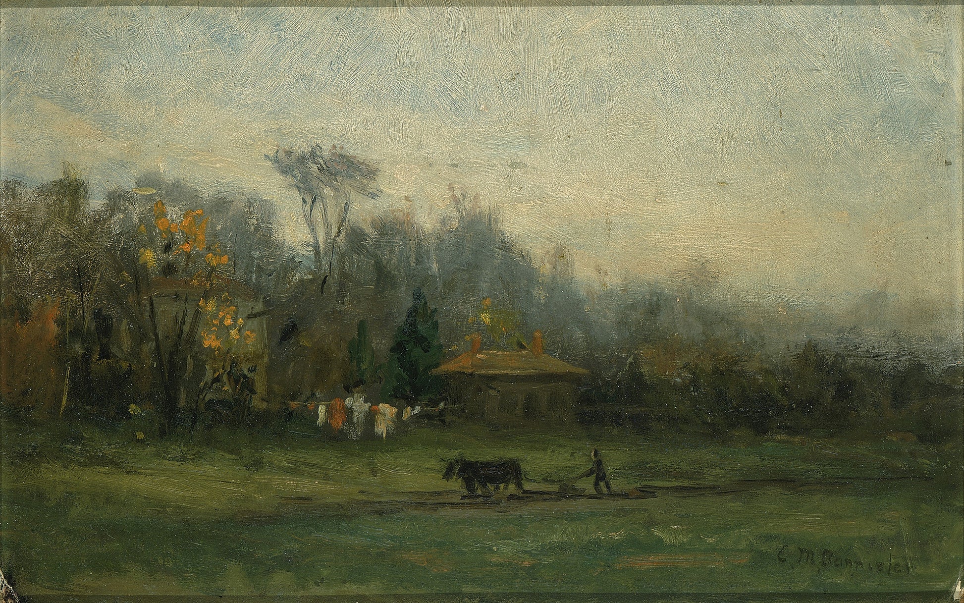 Edward Mitchell Bannister:Untitled (landscape with man plowi,16x12"(A3)Poster