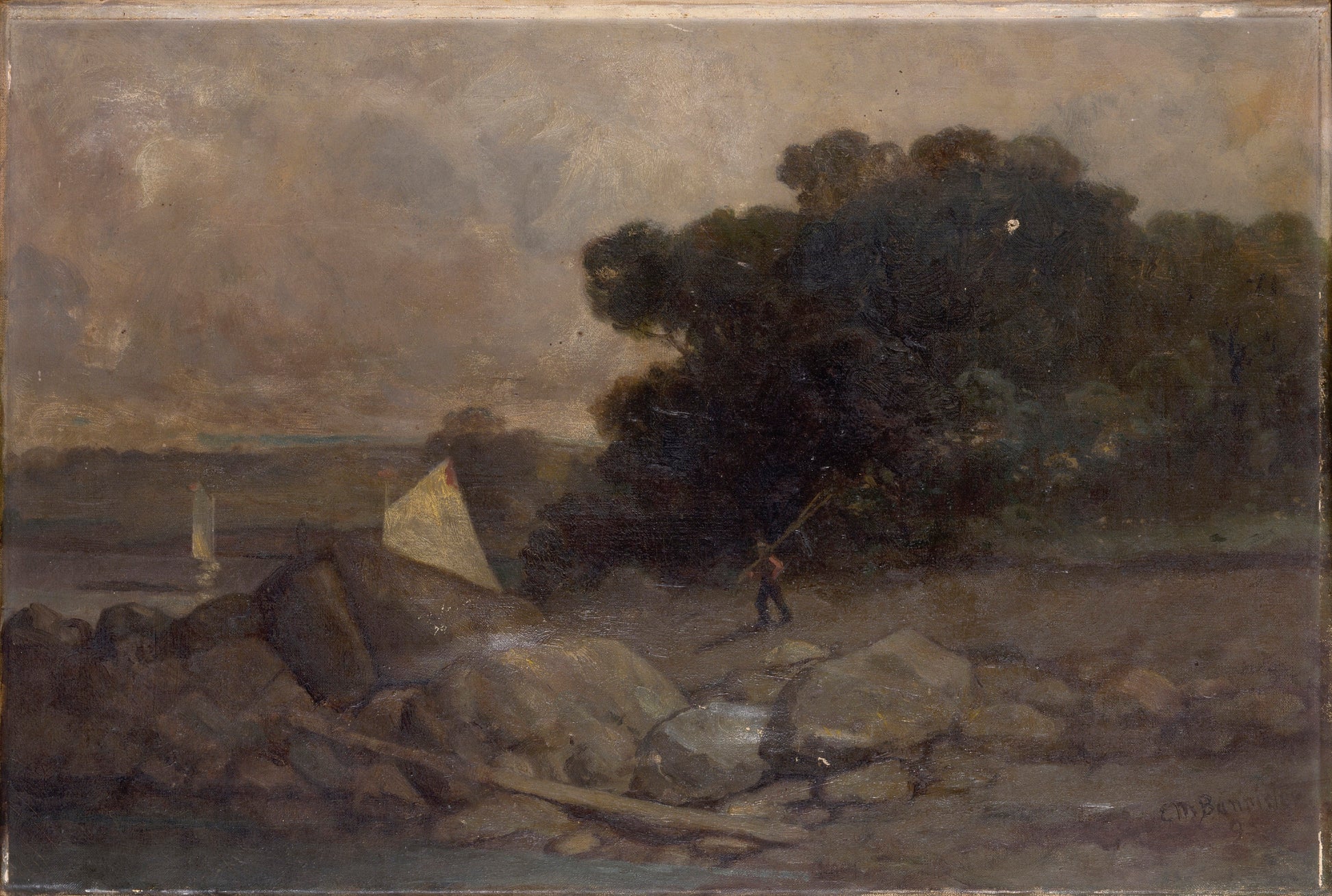 Edward Mitchell Bannister:Untitled (landscape with rocks, ma,16x12"(A3)Poster