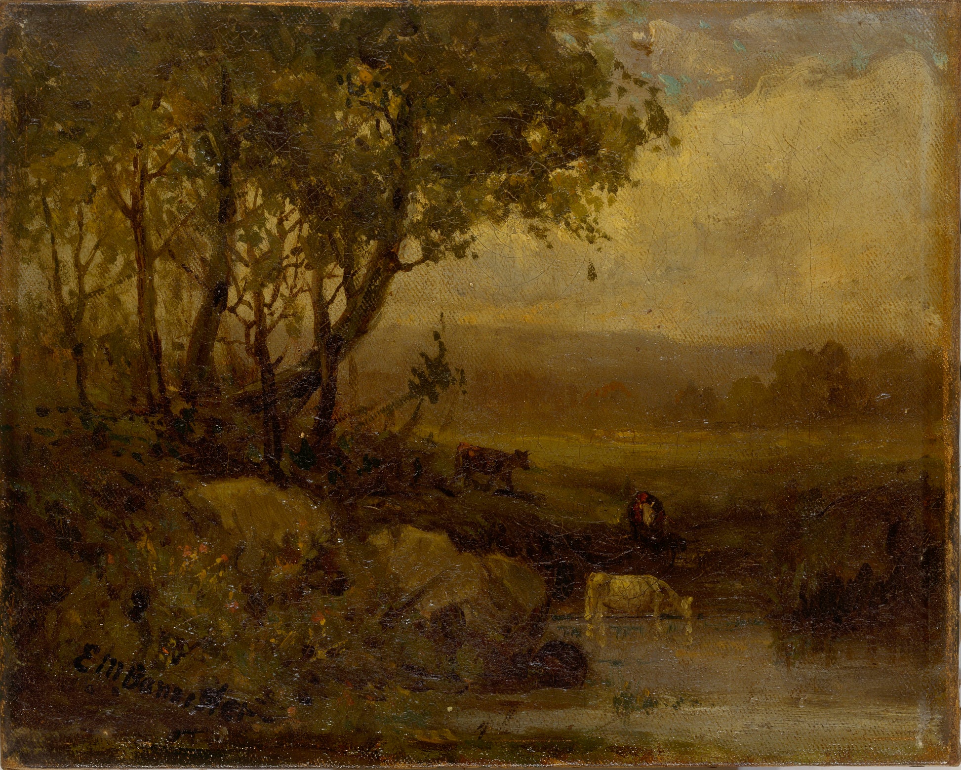 Edward Mitchell Bannister:Untitled (landscape, riverbank, th,16x12"(A3)Poster