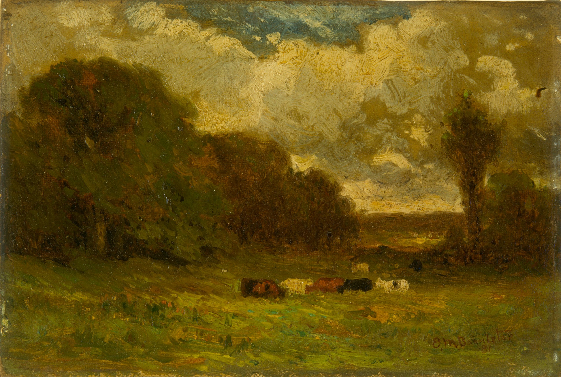 Edward Mitchell Bannister:Untitled (landscape with cows and ,16x12"(A3)Poster