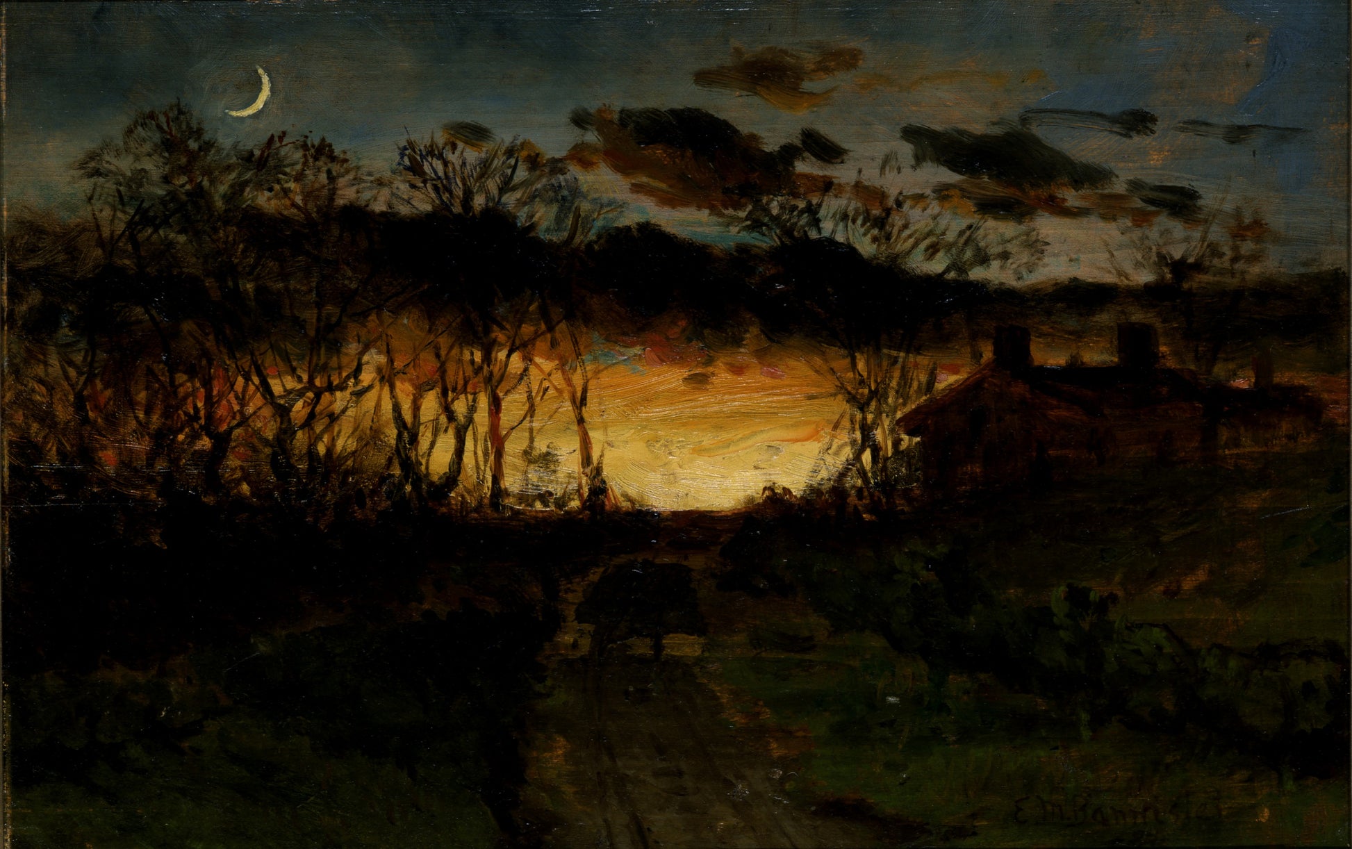 Edward Mitchell Bannister:Untitled (sunset with quarter moon,16x12"(A3)Poster