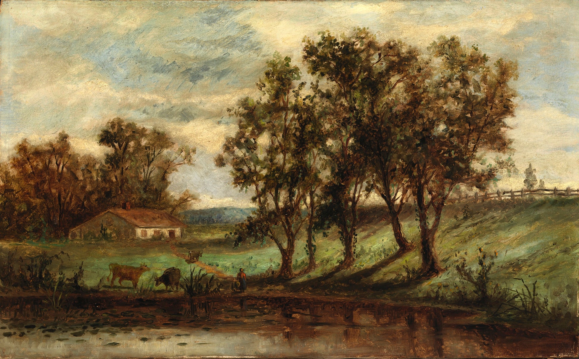 Edward Mitchell Bannister:Untitled (man with cows grazing ne,16x12"(A3)Poster