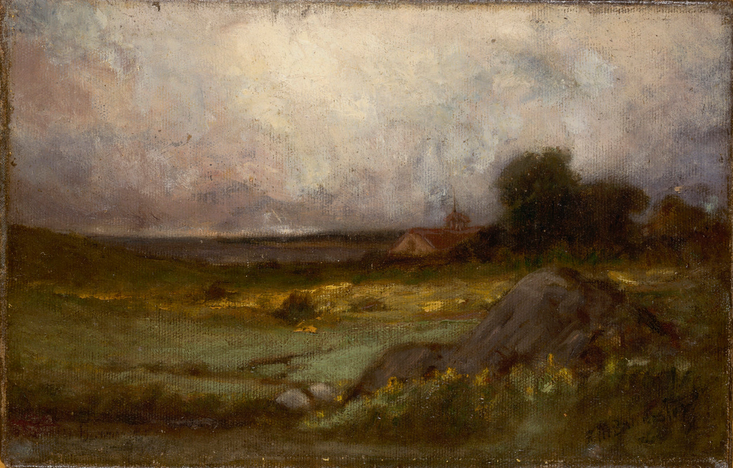 Edward Mitchell Bannister:Untitled (landscape with rock in f,16x12"(A3)Poster