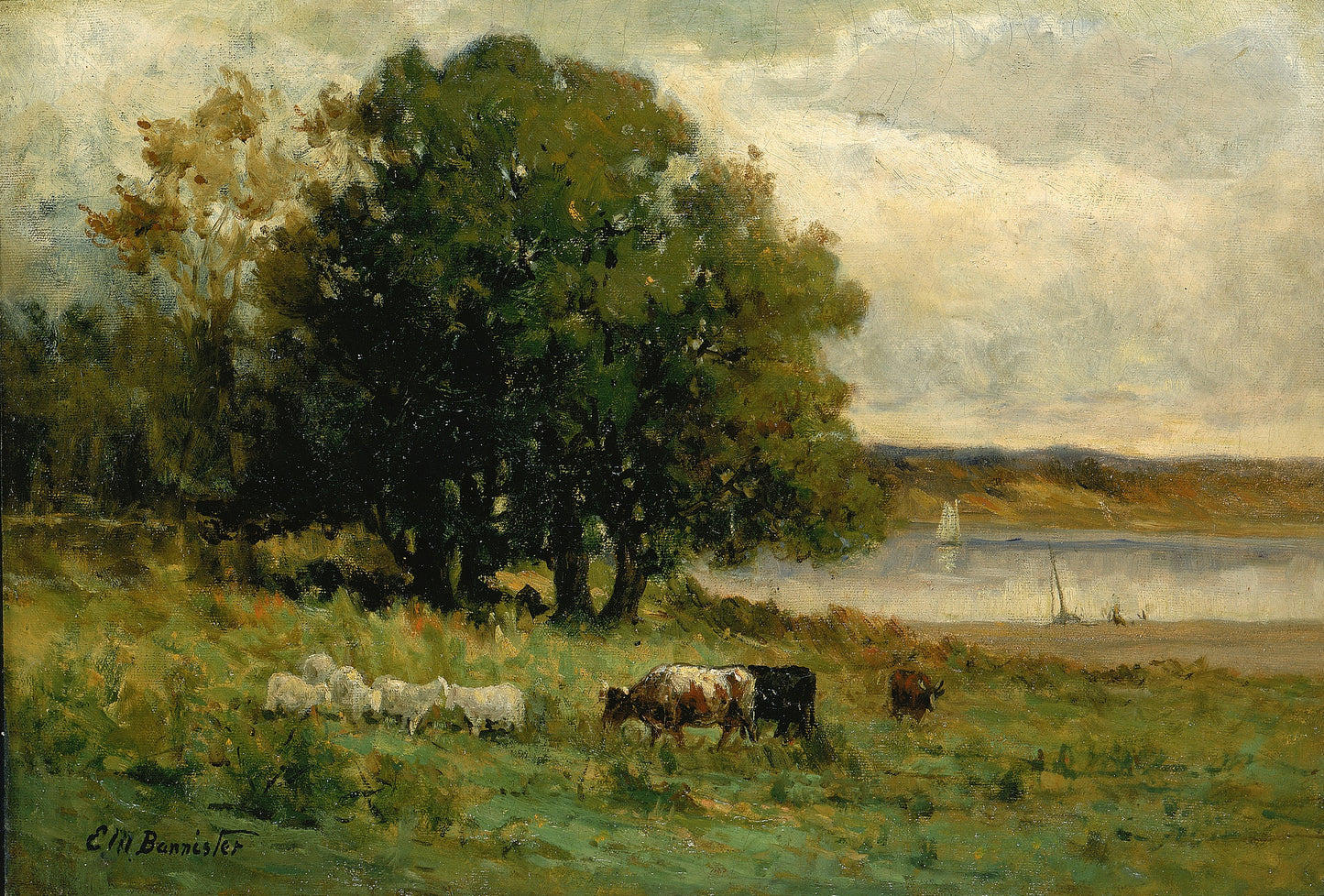 Edward Mitchell Bannister:Untitled (cattle near river with s,16x12"(A3)Poster