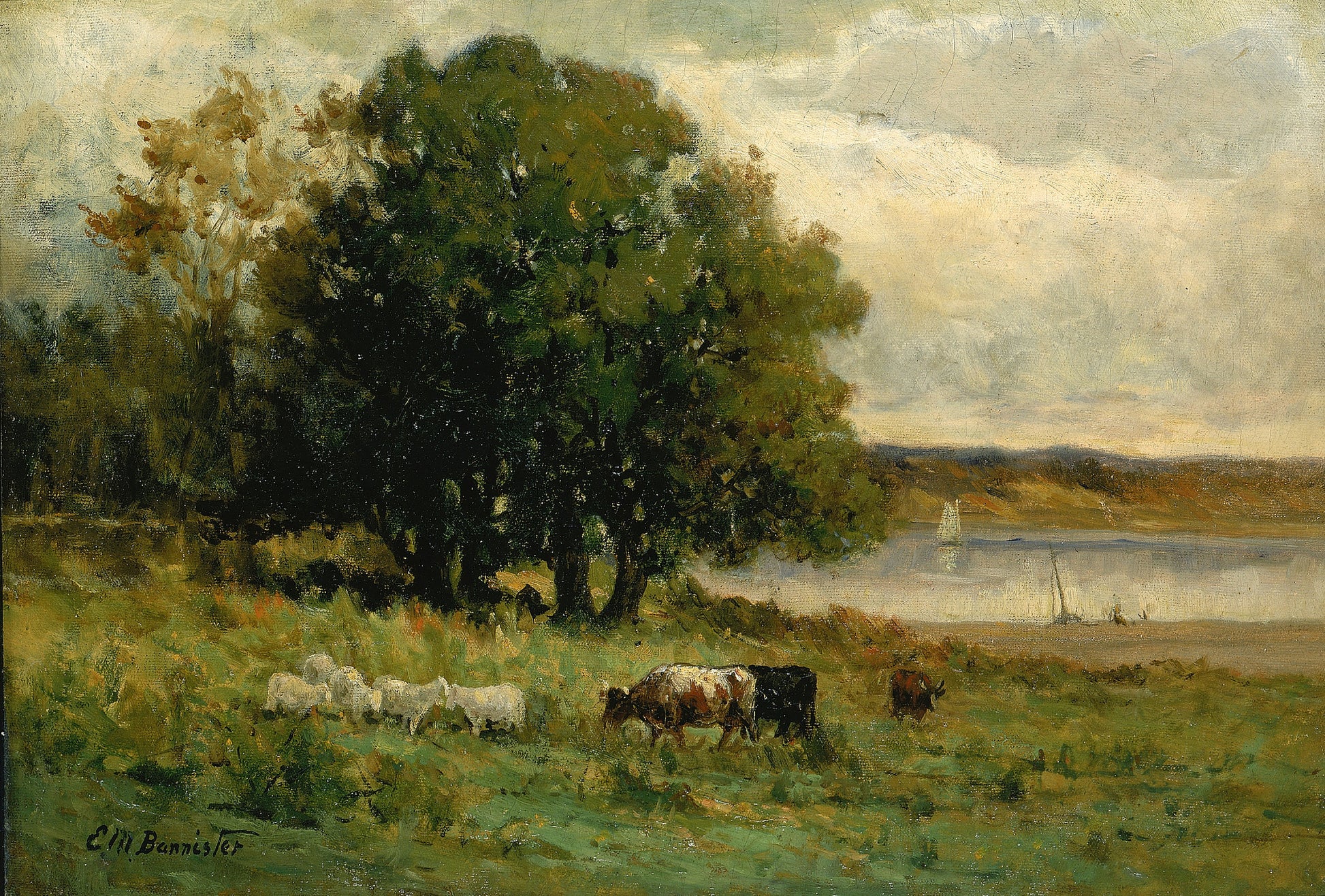 Edward Mitchell Bannister:Untitled (cattle near river with s,16x12"(A3)Poster
