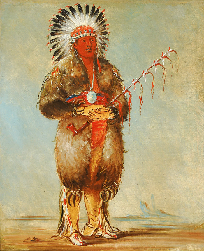 George Catlin:Ráw-no-way-wóh-krah, Loose Pipestem, a Brave,16x12