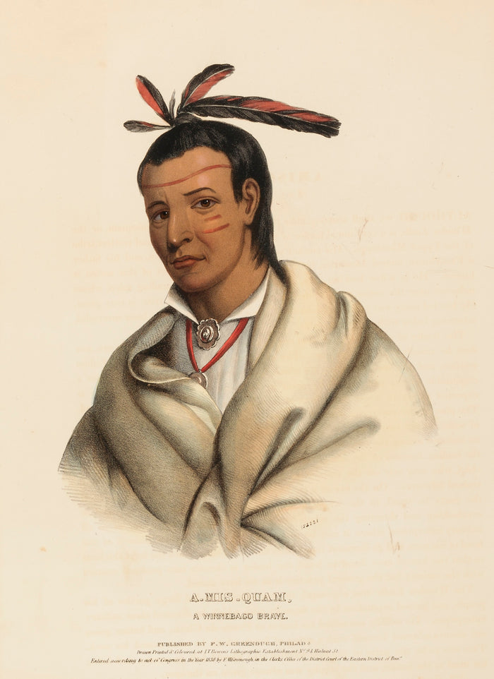 Charles Bird King:A-MIS-QUAM, A WINNEBAGO BRAVE., from Histo,16x12