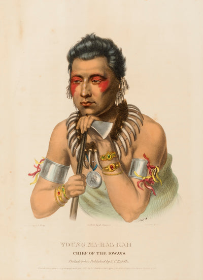 Charles Bird King:YOUNG MA-HAS-KAH. CHIEF OF THE IOWAYS., fr,16x12"(A3)Poster