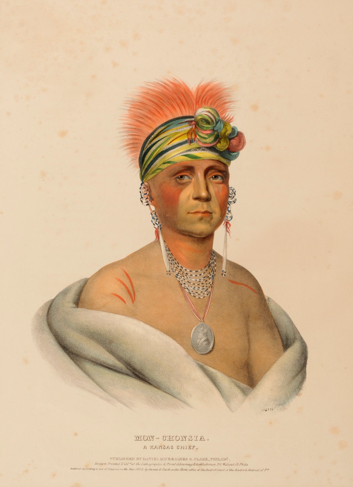 Charles Bird King:MON-CHONSIA. A KANSAS CHIEF., from History,16x12"(A3)Poster