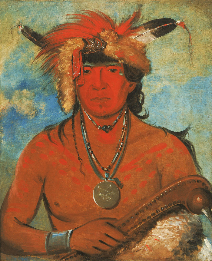 George Catlin:Háh-je-day-ah'-shee, Meeting Birds, a Brave,16x12