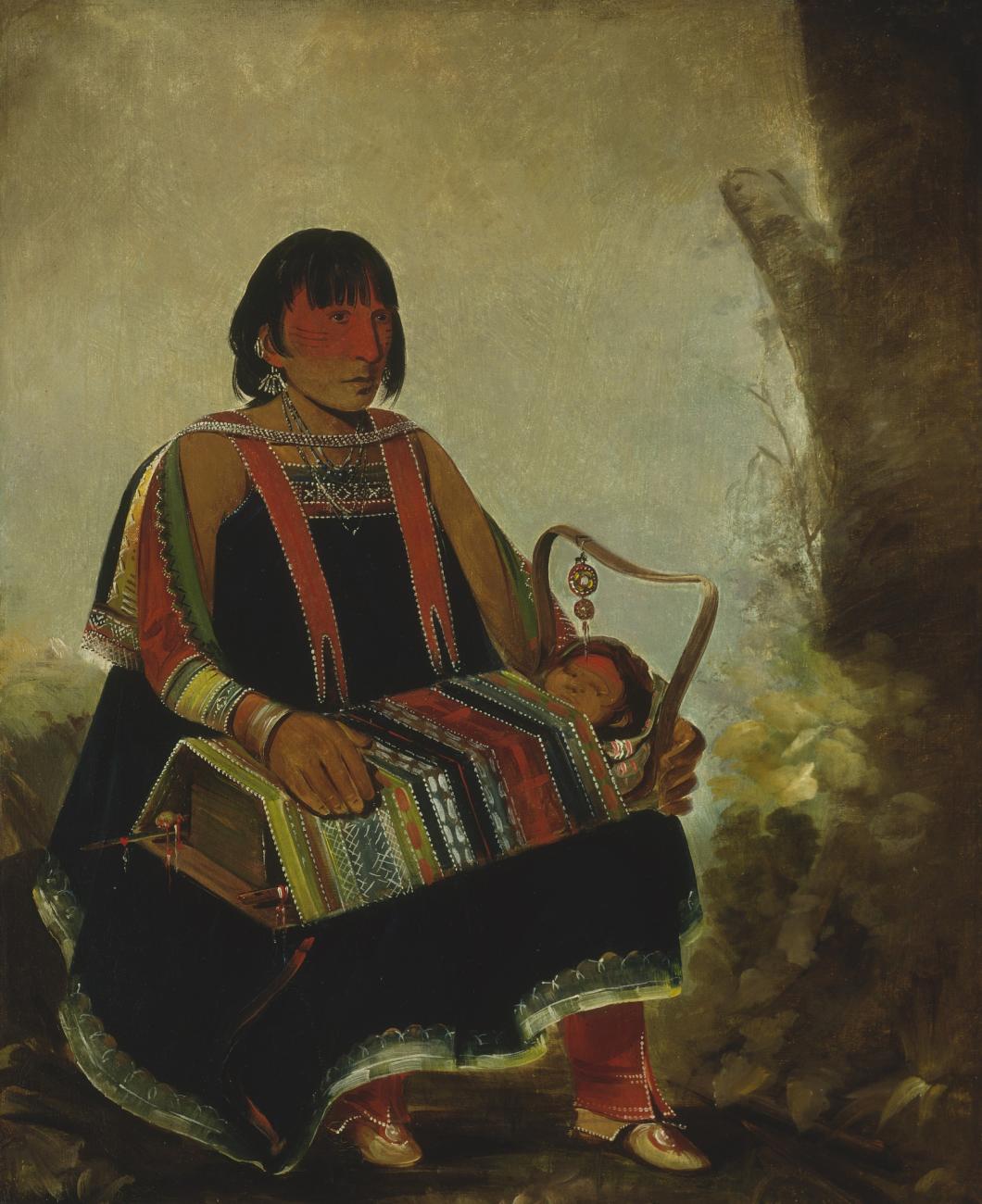 George Catlin:Jú-ah-kís-gaw, Woman With Her Child in a Cra,16x12"(A3)Poster