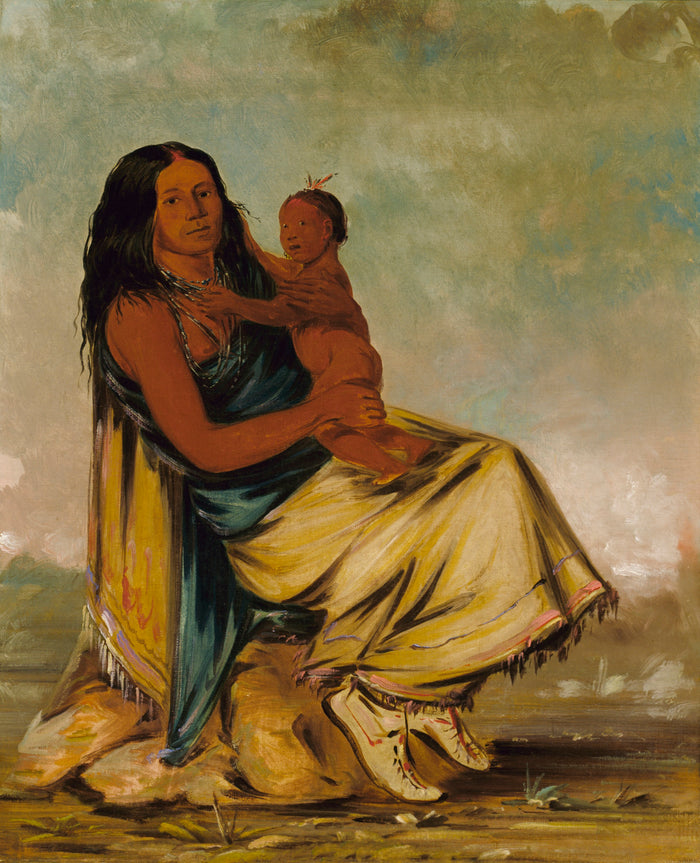 George Catlin:Wáh-chee-te, Wife of Cler-mónt, and Child,16x12