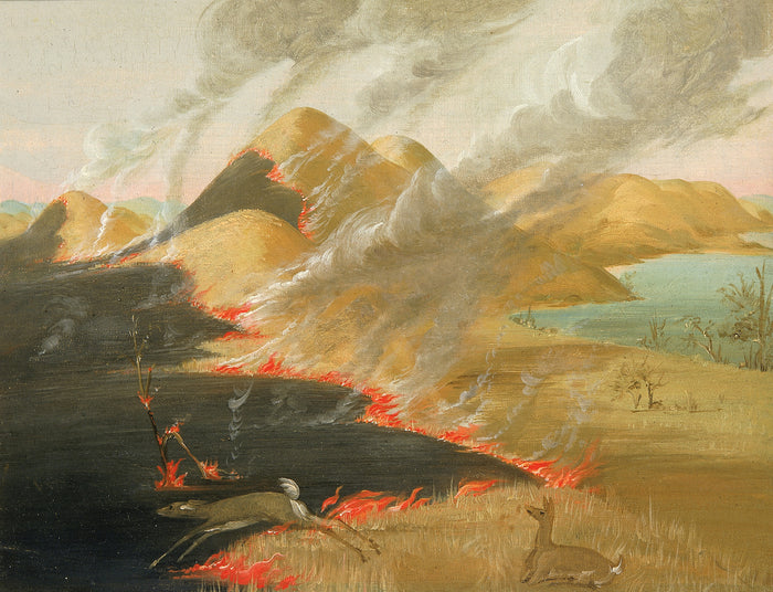 George Catlin:Prairie Bluffs Burning,16x12