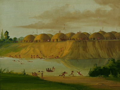 George Catlin:Hidatsa Village, Earth-covered Lodges, on the ,16x12"(A3)Poster