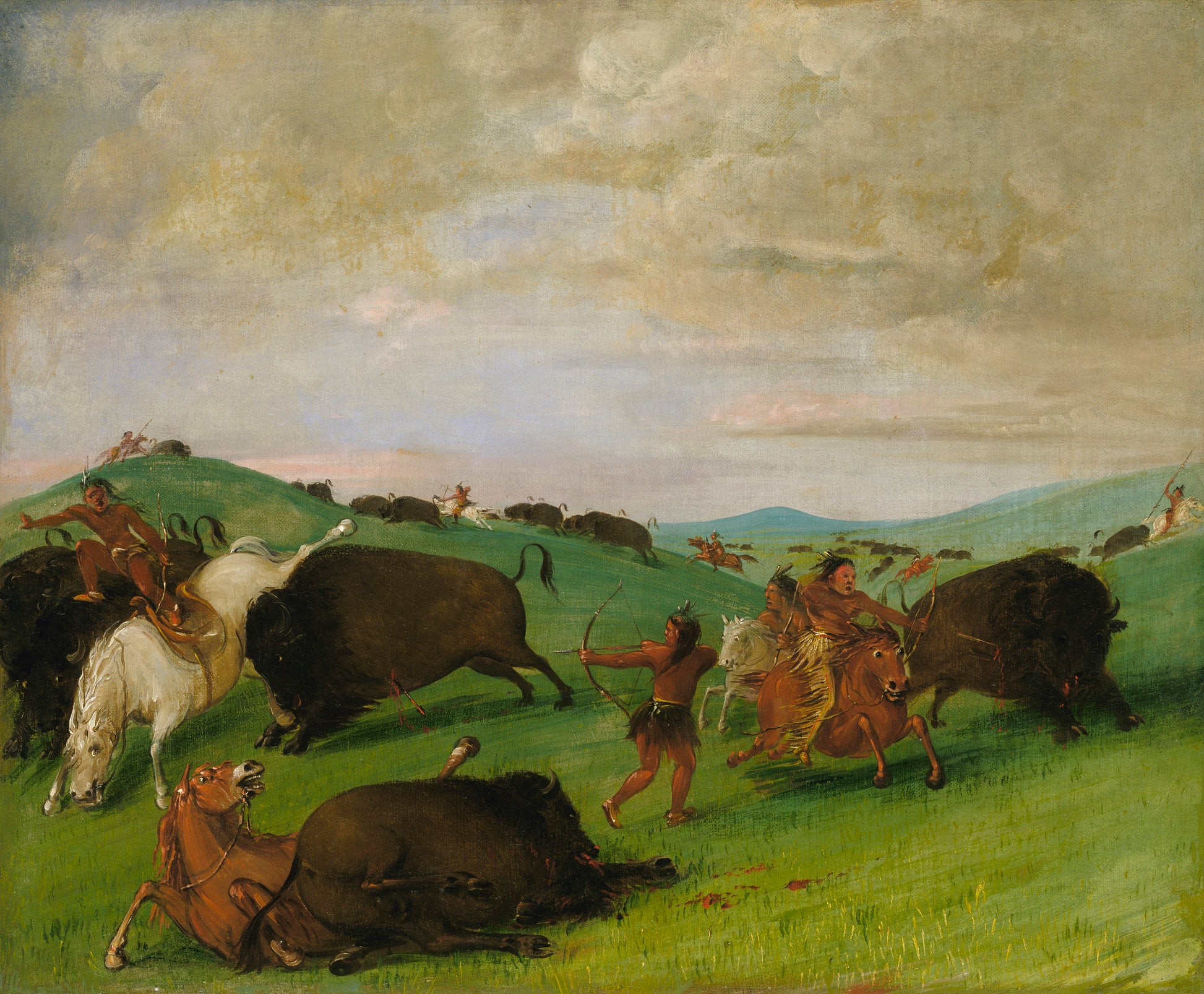 George Catlin:Buffalo Chase, Bulls Making Battle with Men an,16x12"(A3)Poster