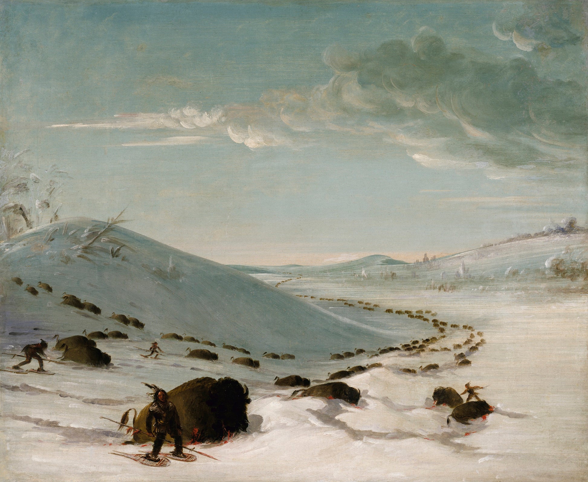 George Catlin:Buffalo Chase in Winter, Indians on Snowshoes,16x12"(A3)Poster