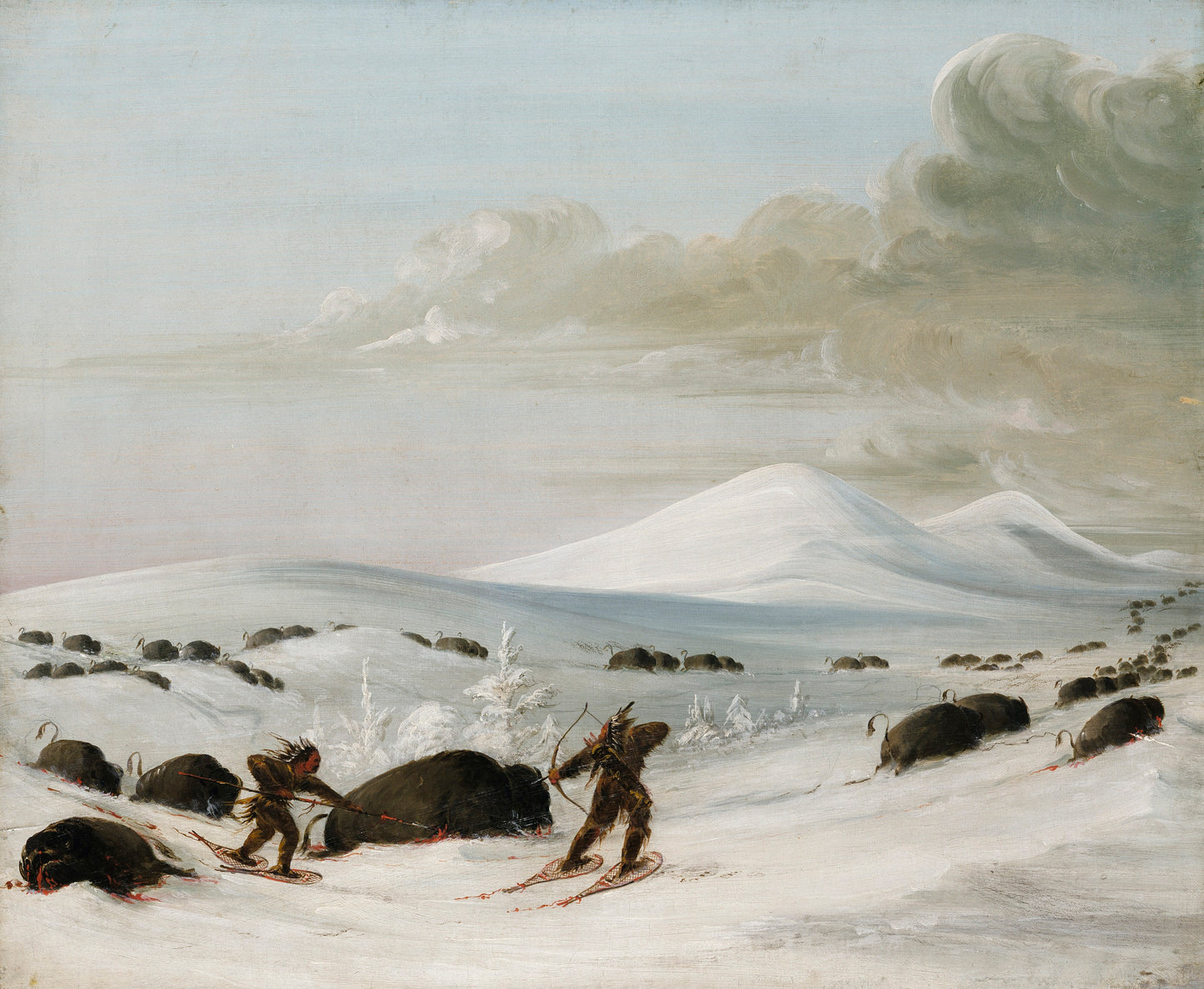 George Catlin:Buffalo Chase in Snowdrifts, Indians Pursuing ,16x12"(A3)Poster