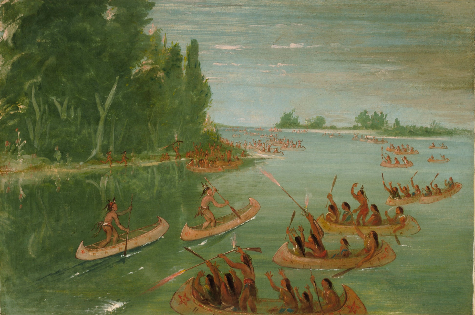 George Catlin:Canoe Race Near Sault Ste. Marie,16x12"(A3)Poster